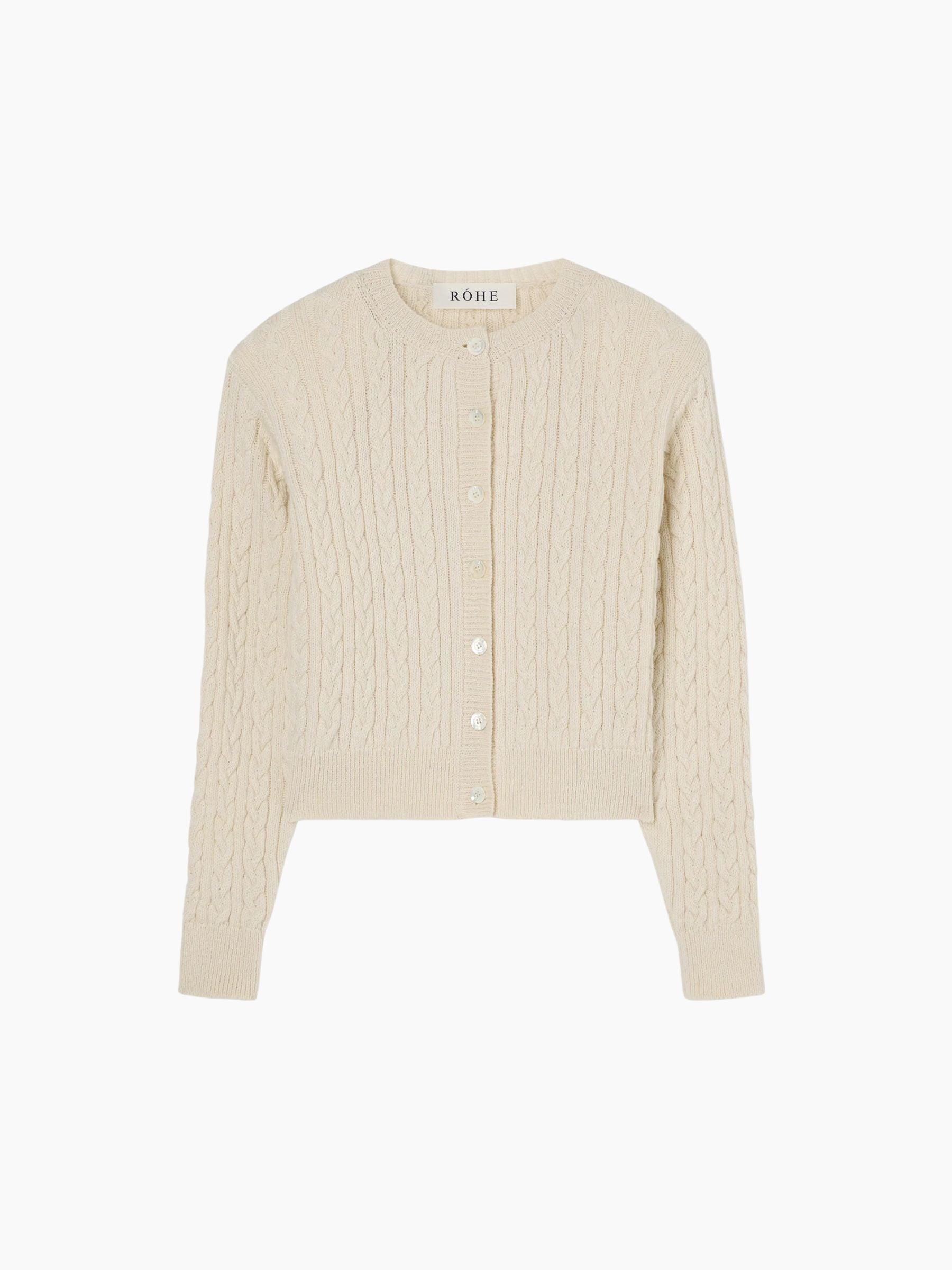Rohe Fine Merino Cable Cardigan Cream