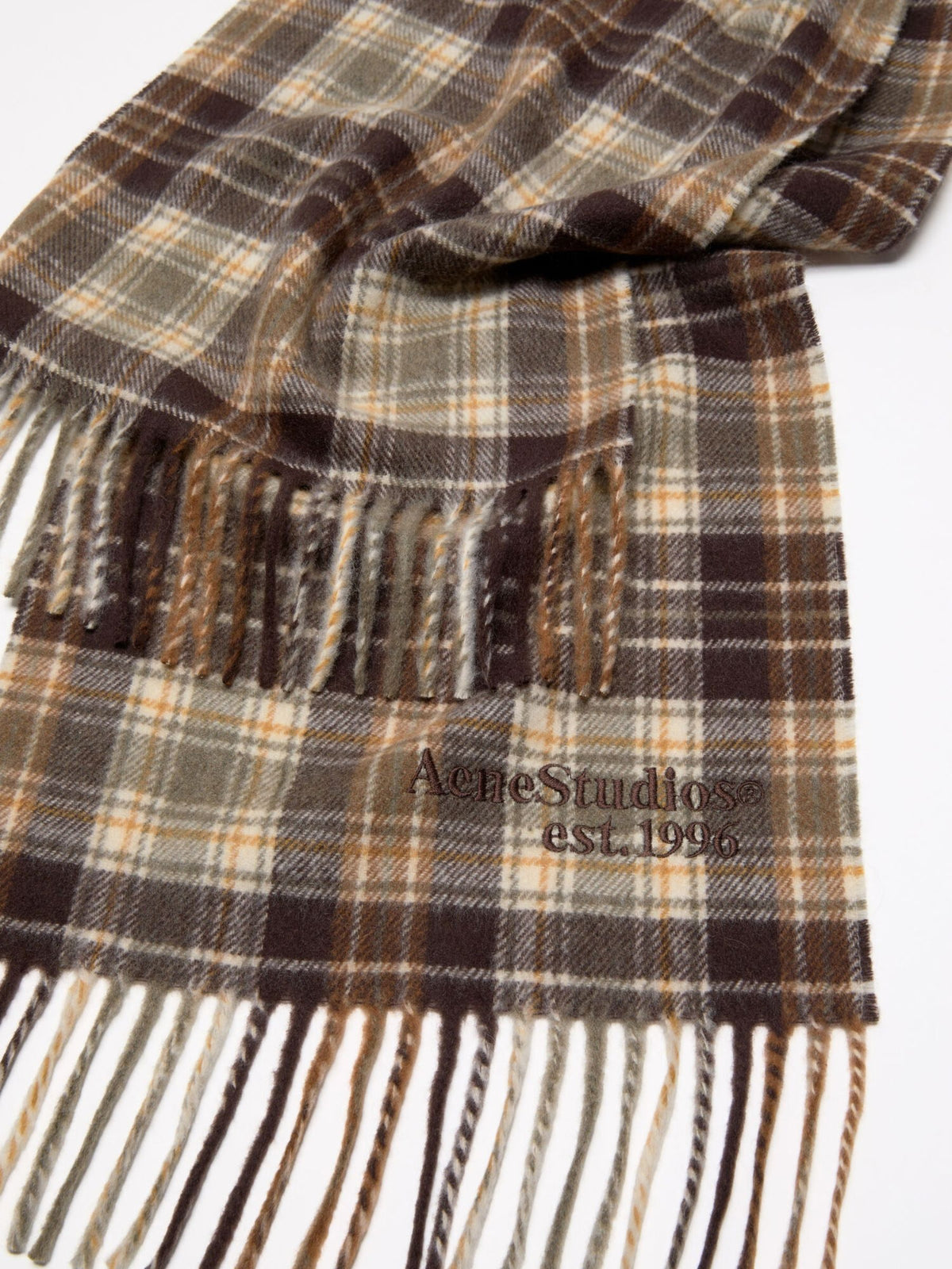 Acne Studios UX-SCAR000013 Tartan Scarf Dark Brown Khaki Green