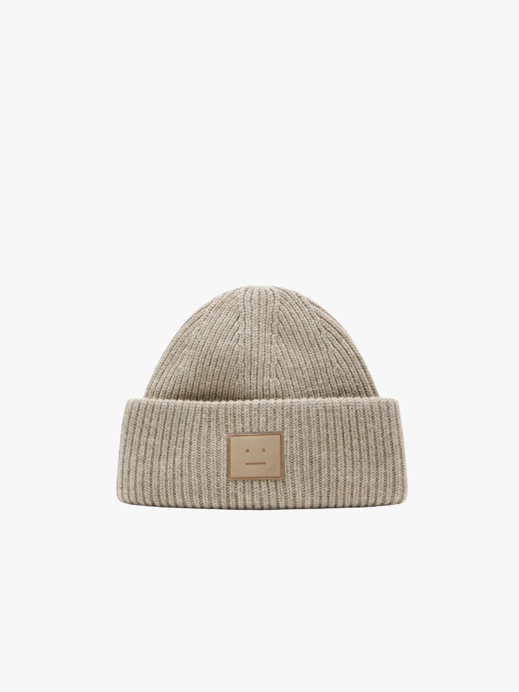 Acne Studios Face Logo Small Beanie Greige Melange