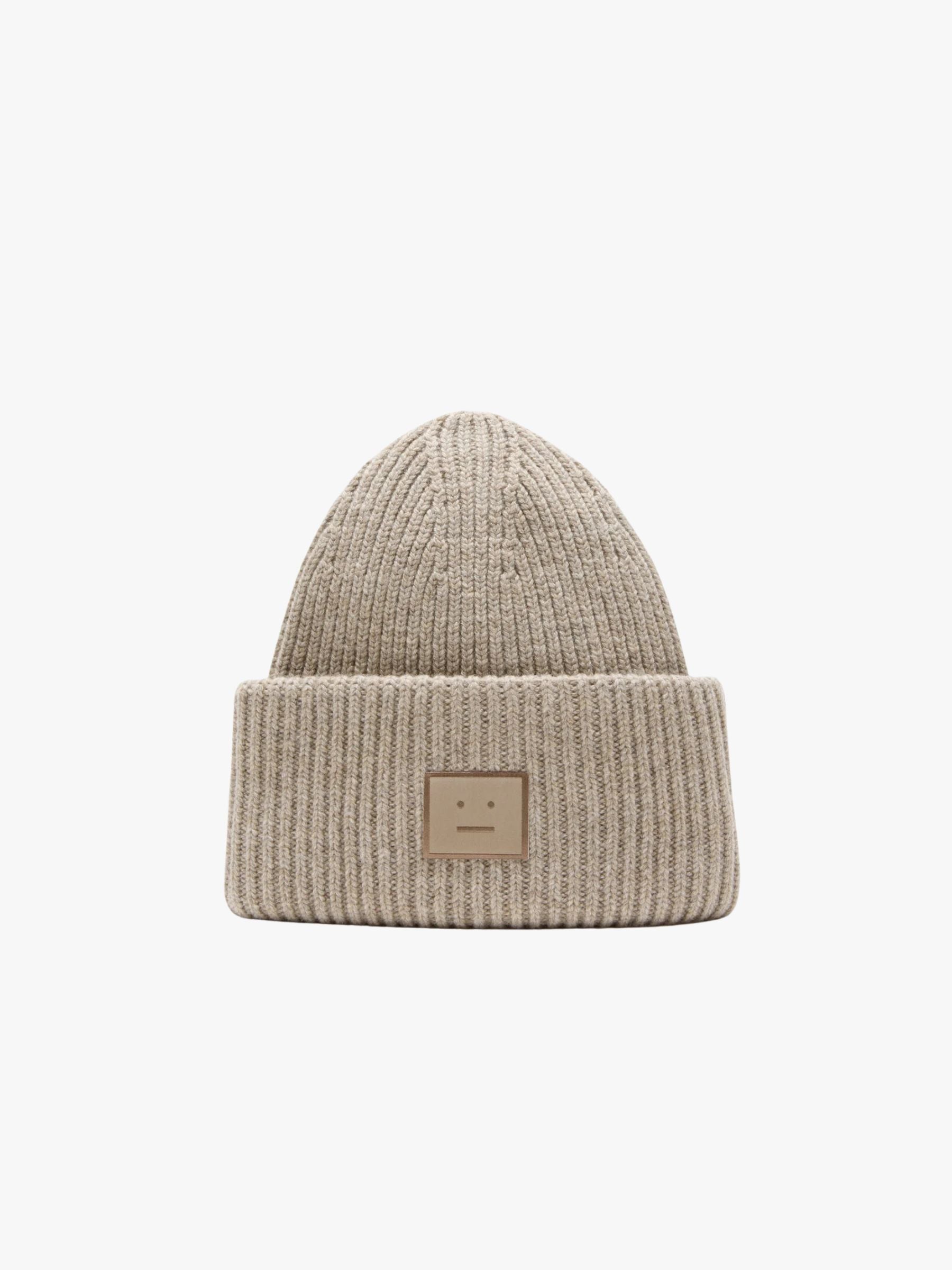 Acne Studios Face Logo Big Beanie Greige Melange