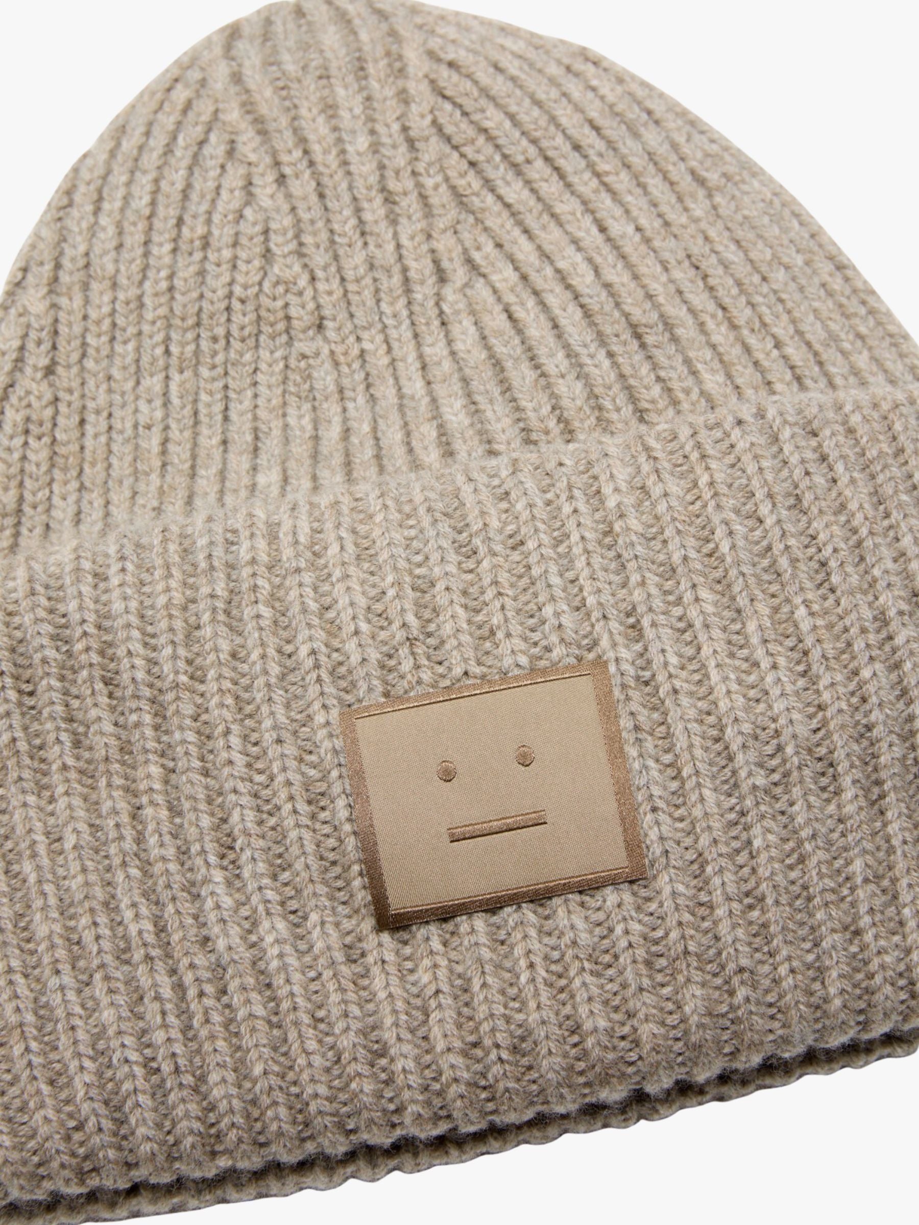 Acne Studios Face Logo Big Beanie Greige Melange