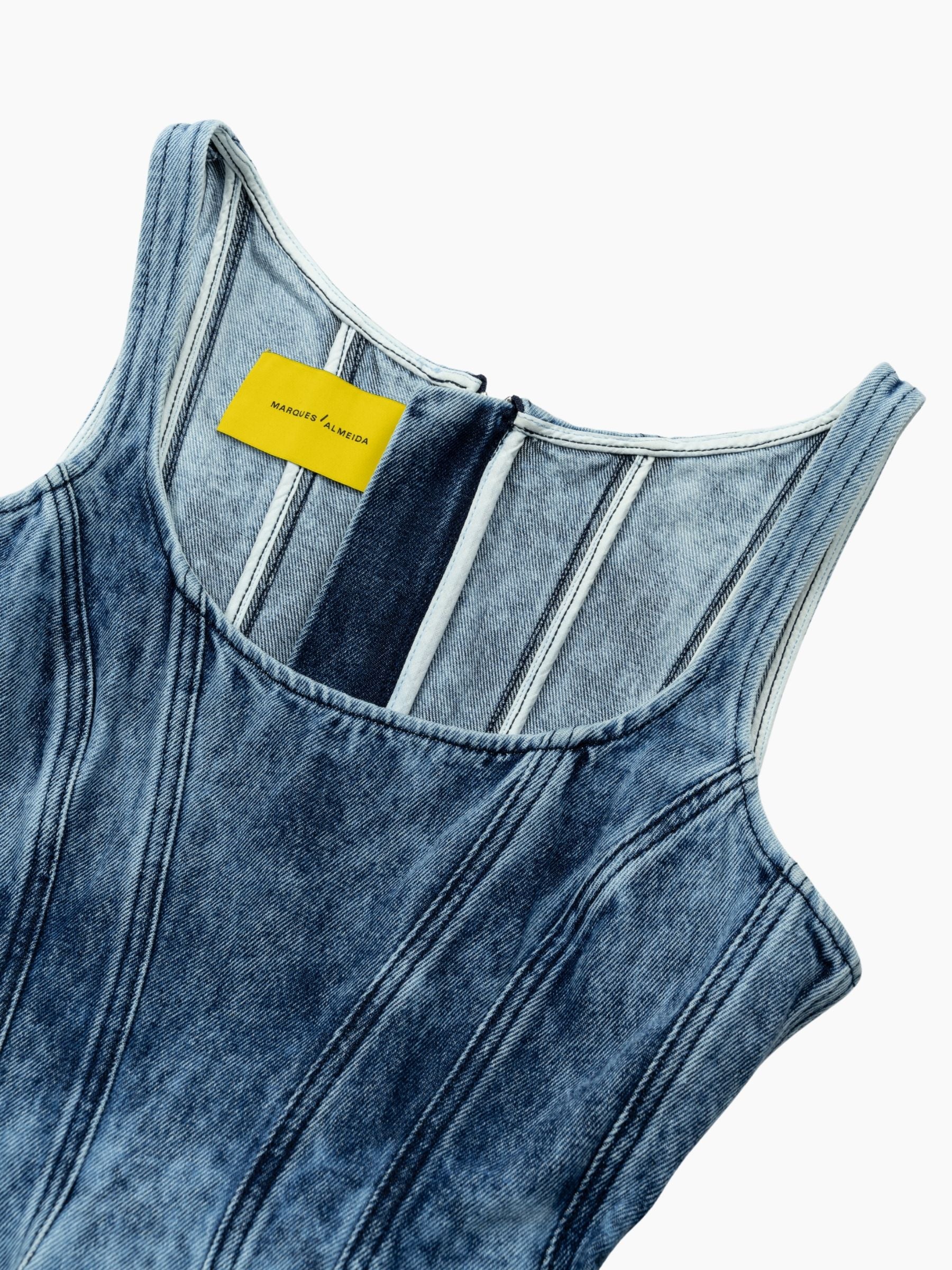 Marques Almeida Acid Wash Denim Pleated Top Blue