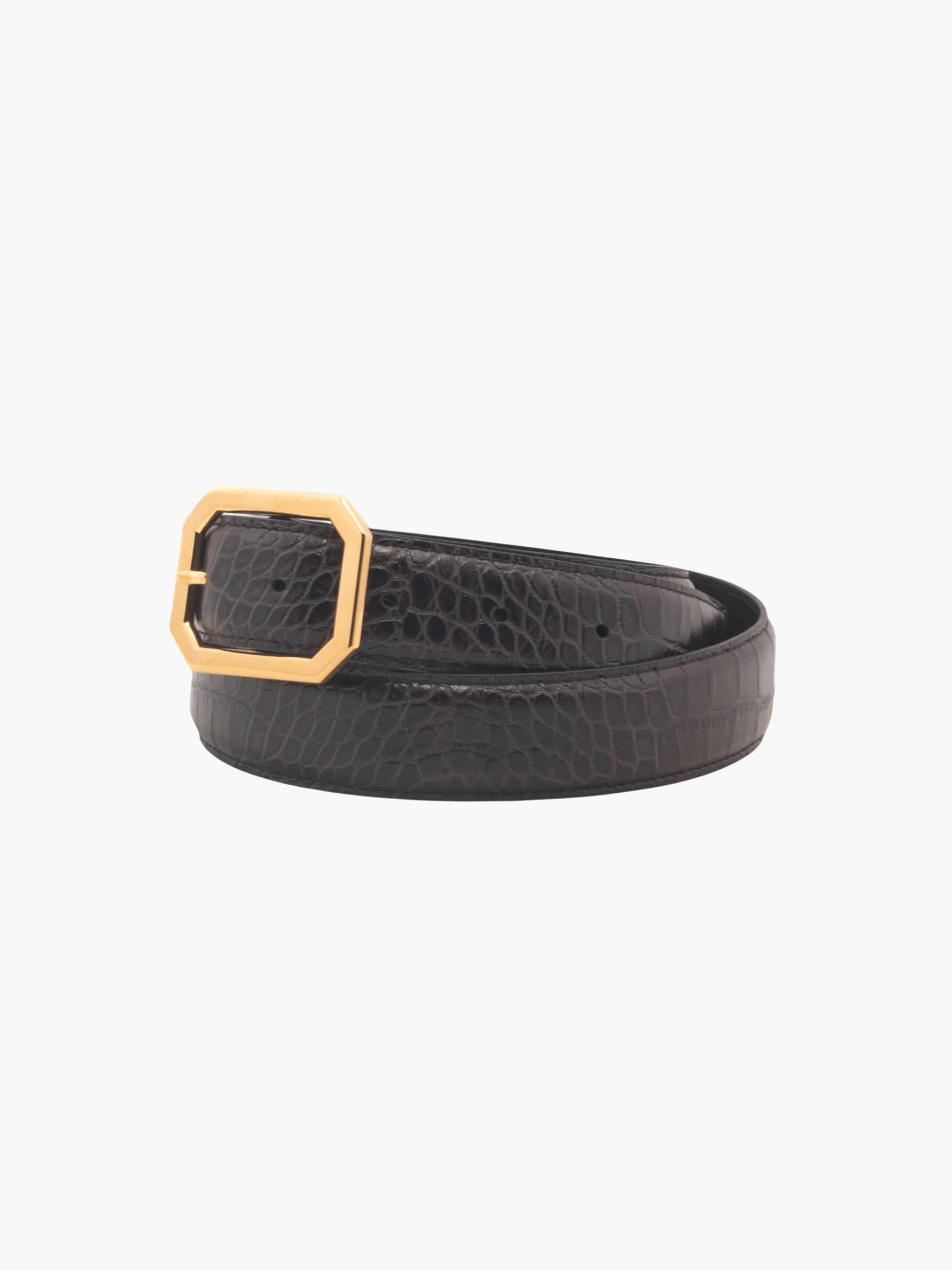 Nili Lotan Anais Belt Croco Espresso Antique Gold Buckle
