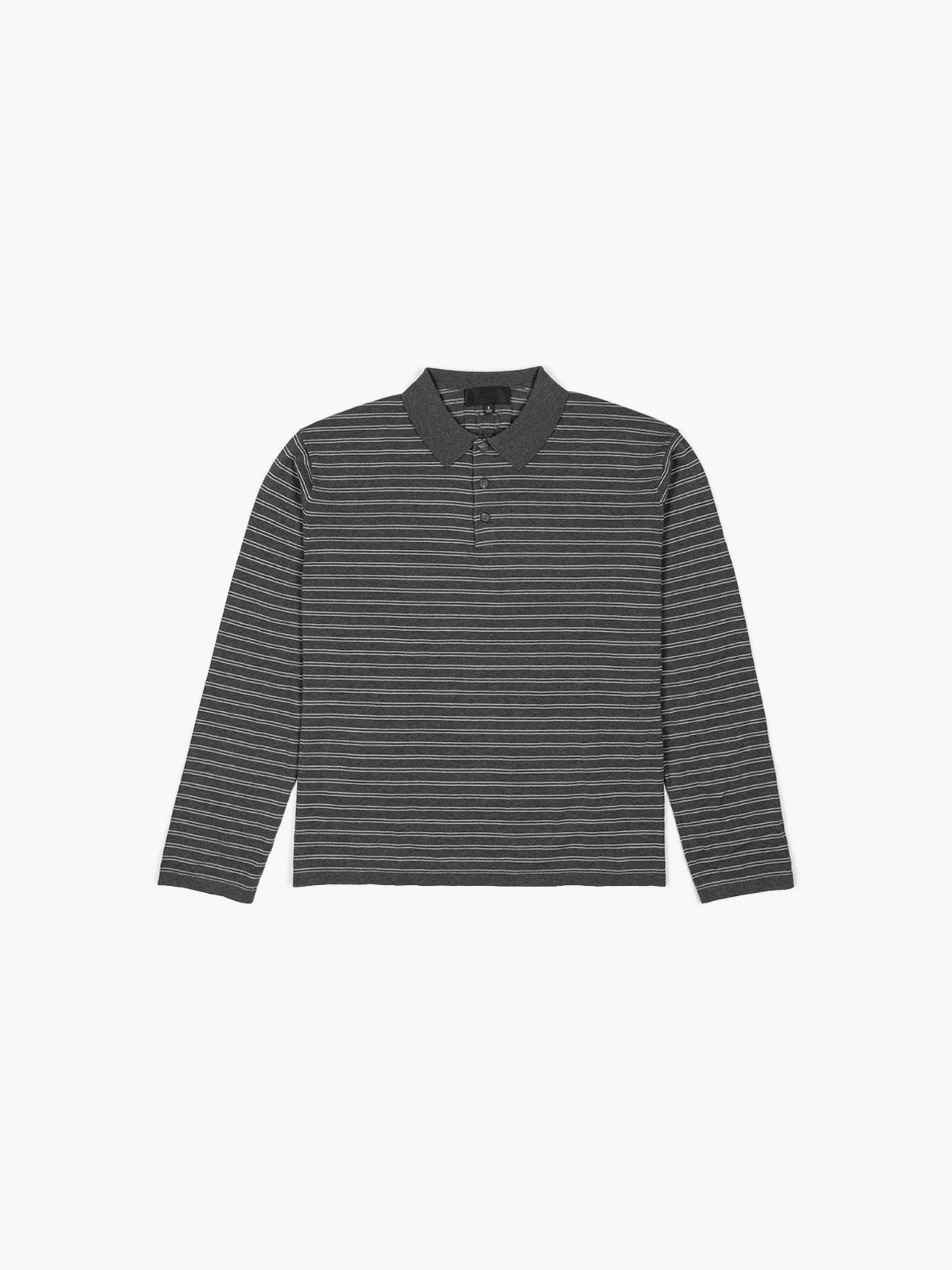 Nili Lotan Foley Stripe Polo Charcoal Ivory Stripe