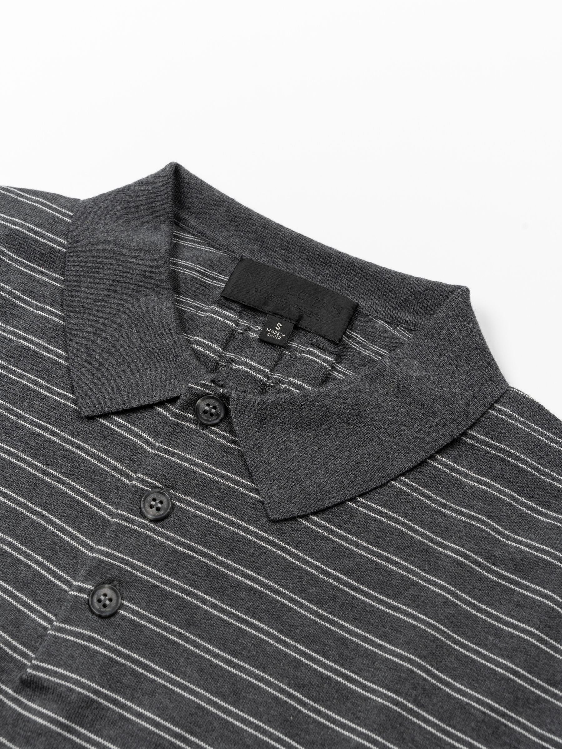 Nili Lotan Foley Stripe Polo Charcoal Ivory Stripe