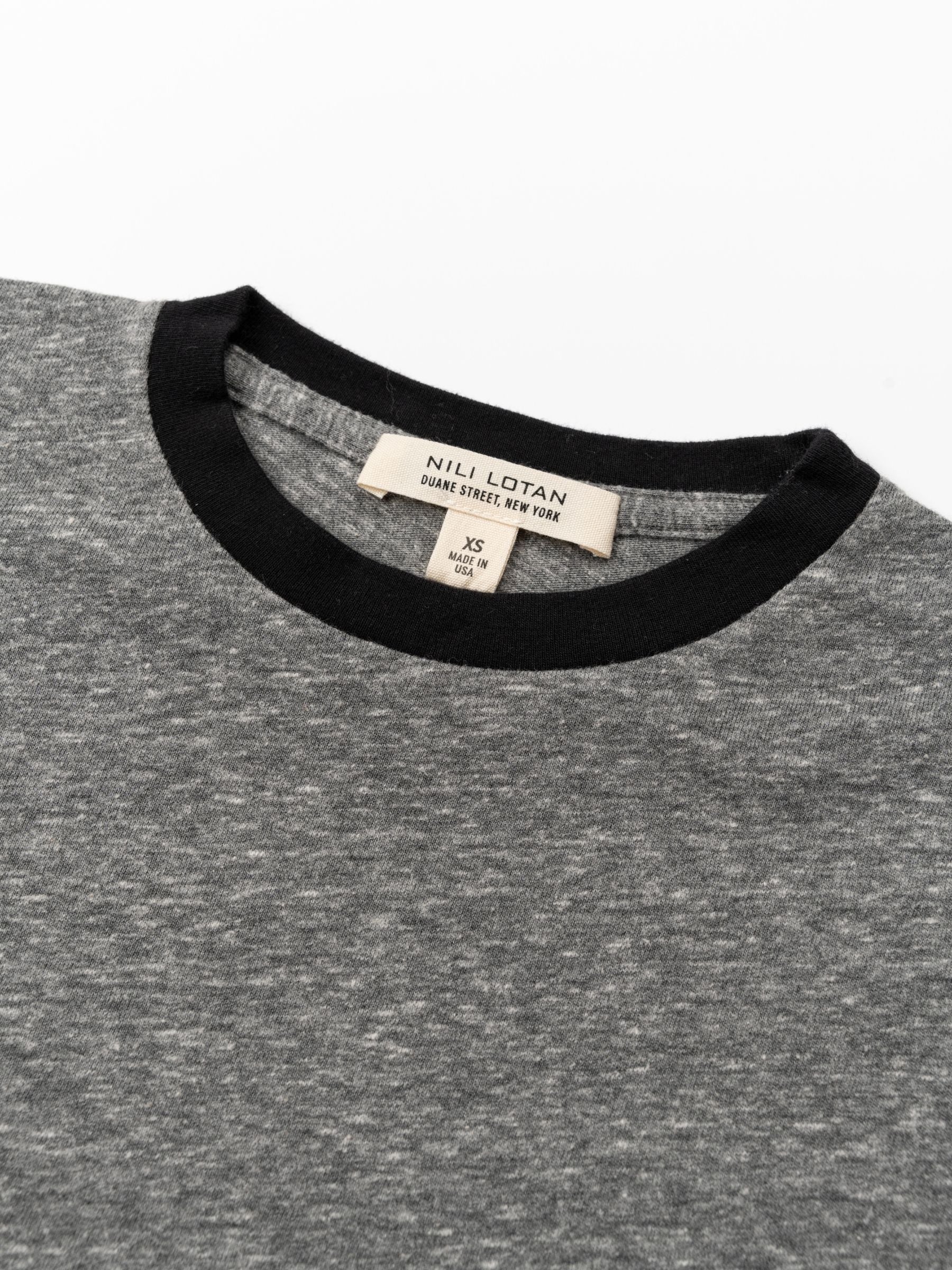 Nili Lotan Lana Classic Ringer Tee Heather Grey Jet Black