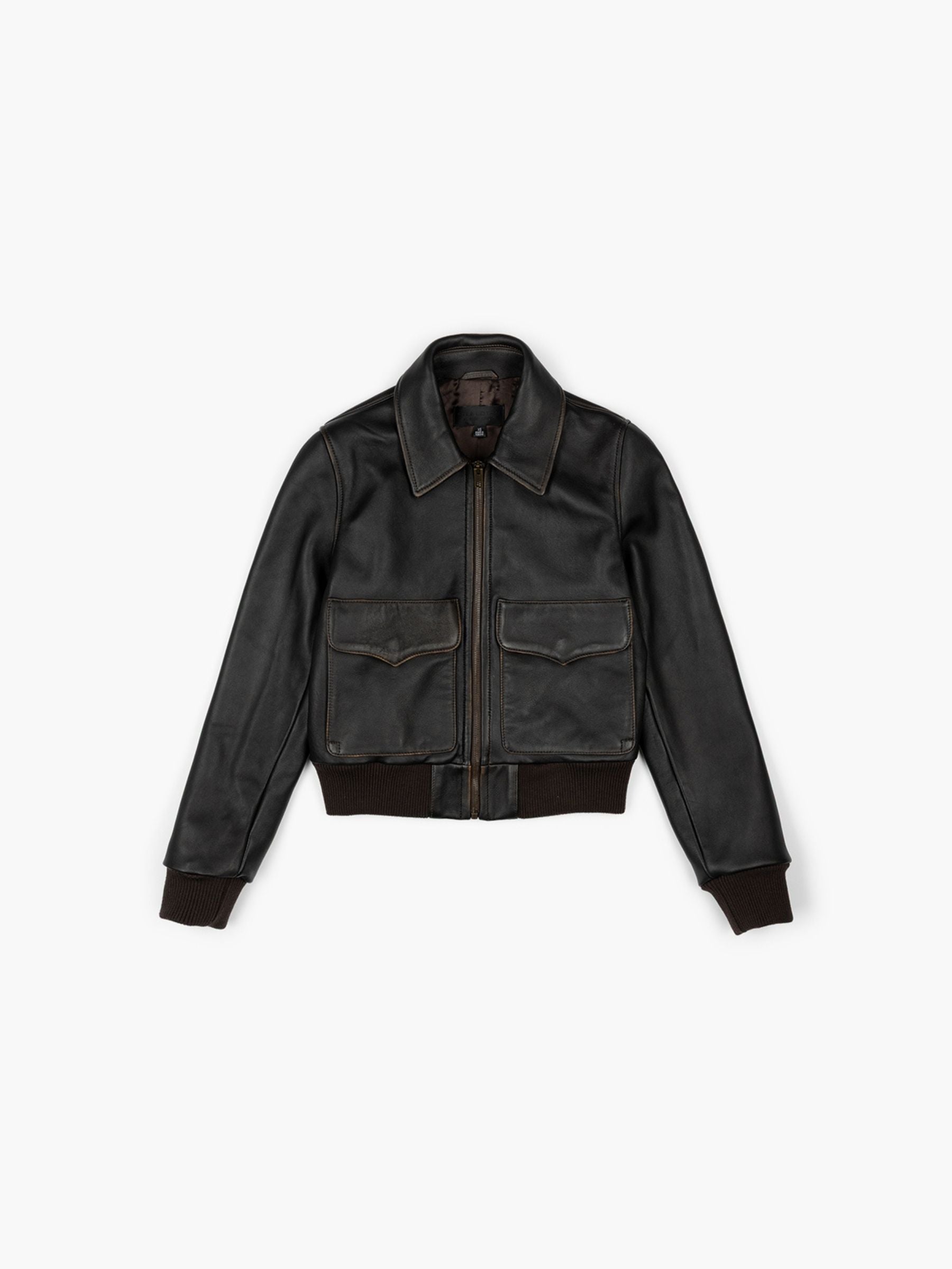 Nili Lotan Redley Leather Bomber Jacket Distressed Black