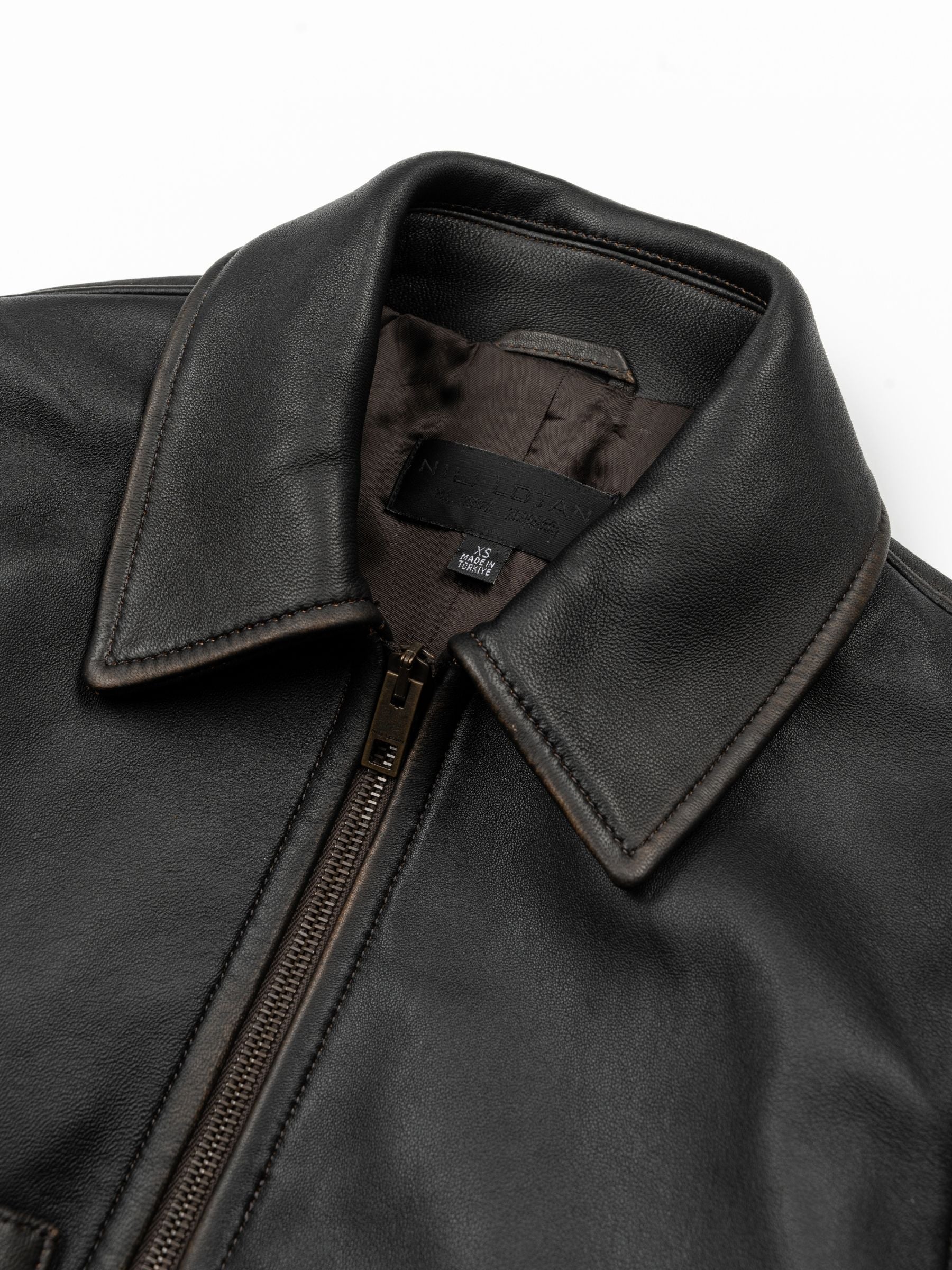 Nili Lotan Redley Leather Bomber Jacket Distressed Black