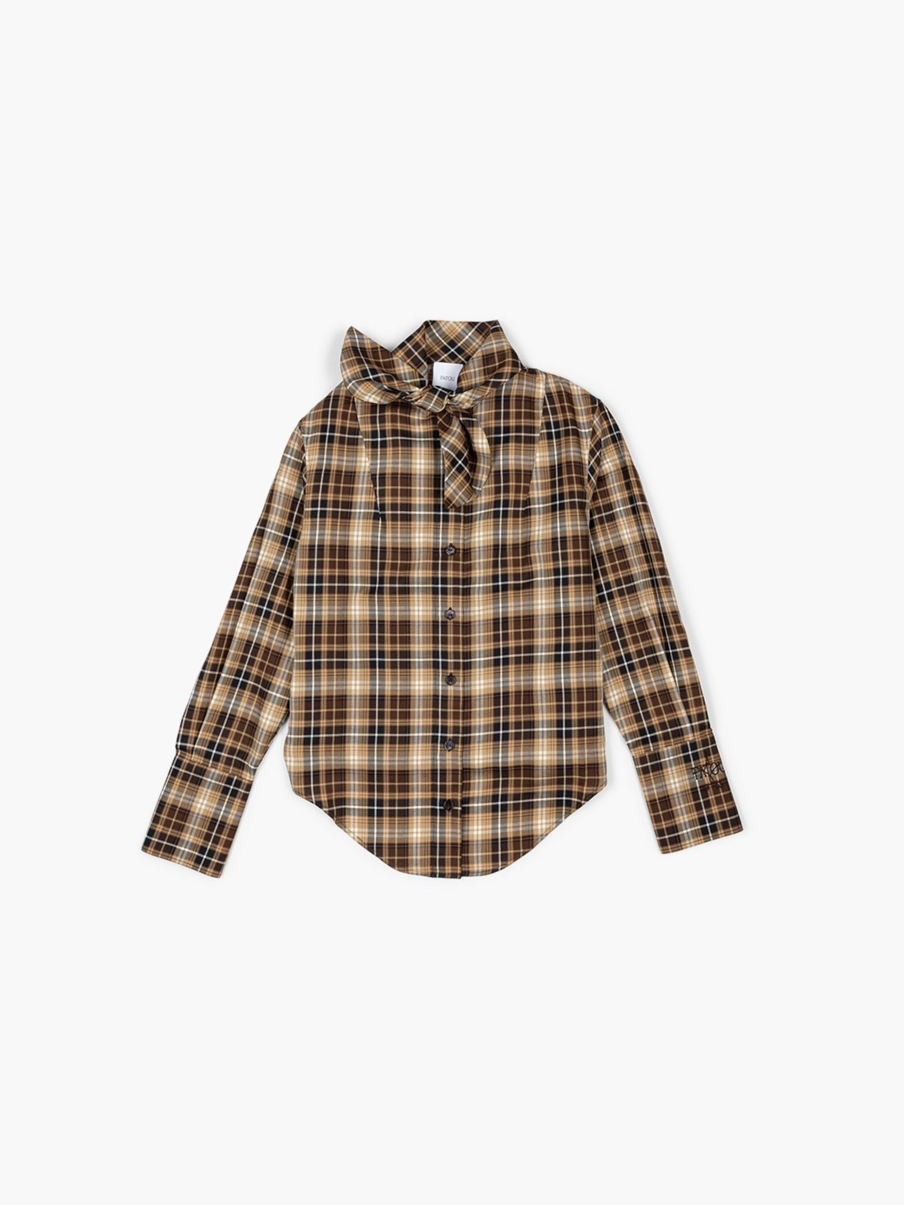 Patou Bow Collar Blouse Chestnut Heritage Tartan