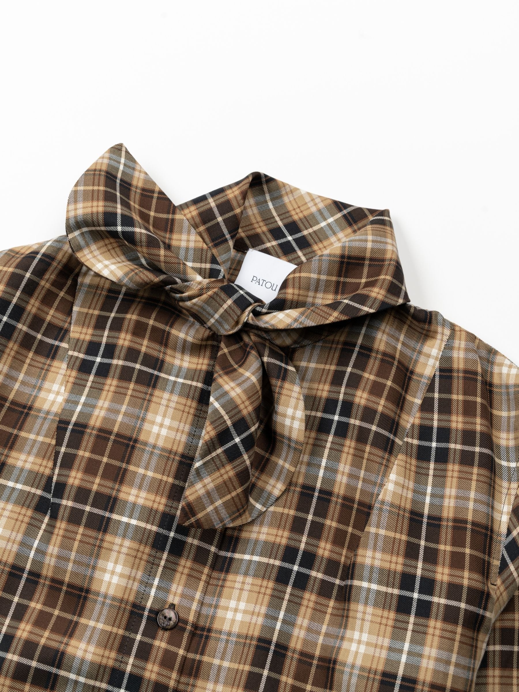 Patou Bow Collar Blouse Chestnut Heritage Tartan
