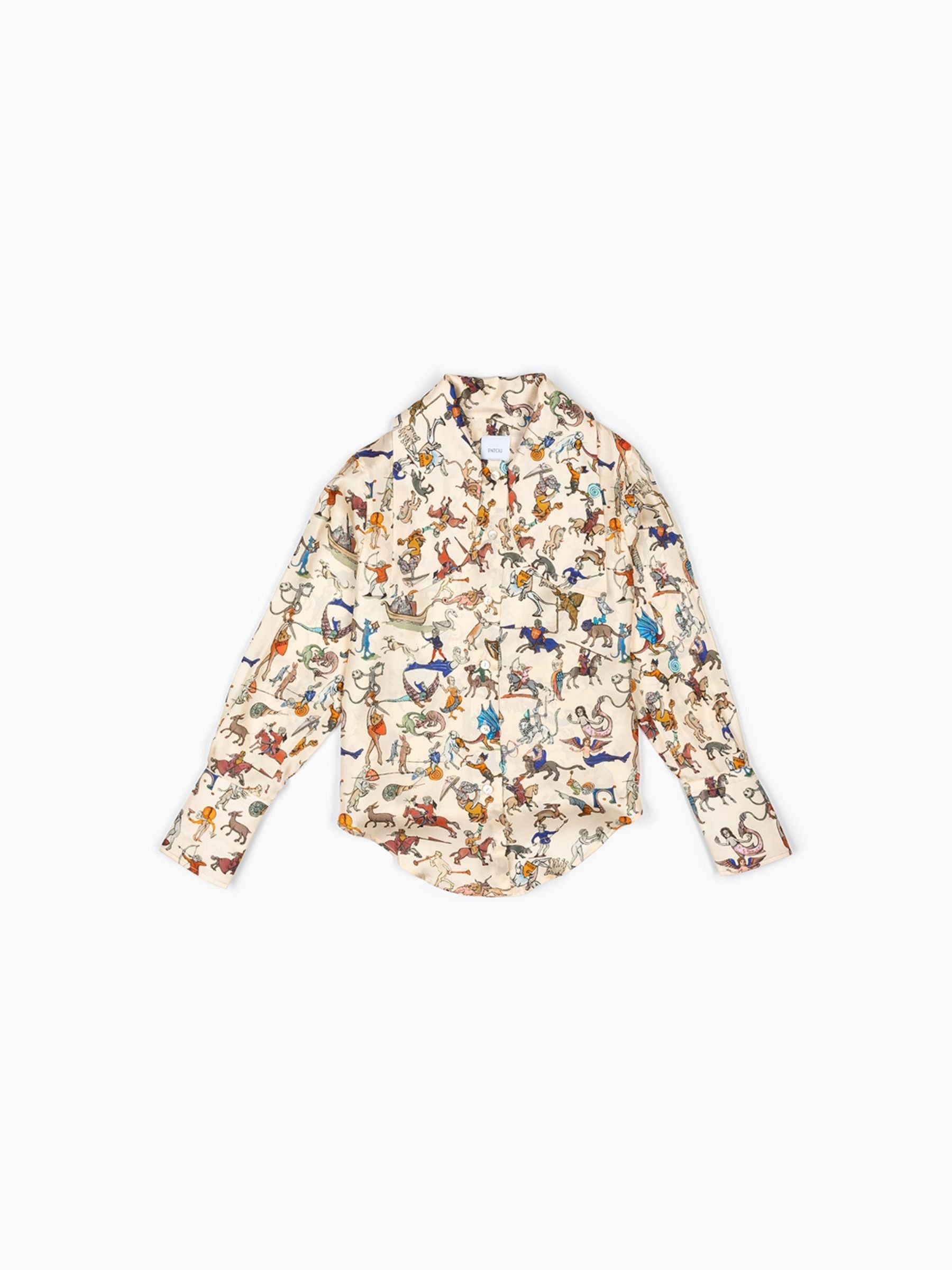 Patou Bow Collar Blouse Marginalia Print
