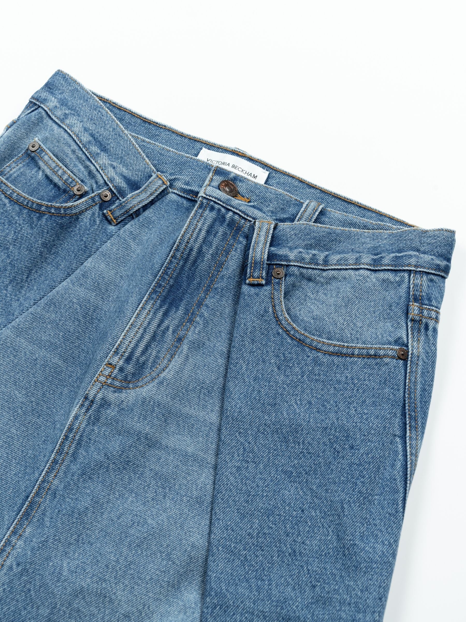 Victoria Beckham Asymmetric Fold Detail Skirt Mid Blue Wash