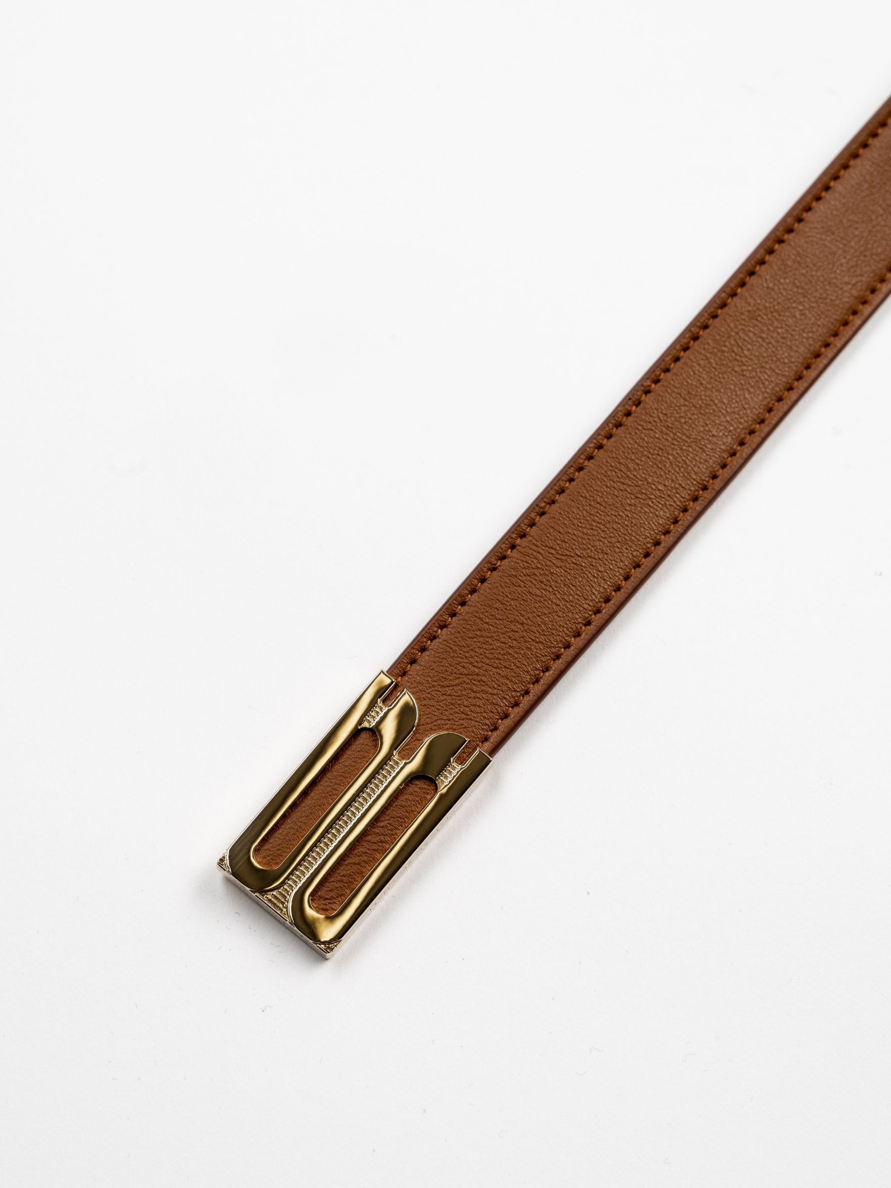 Victoria Beckham Earring Buckle Belt Gold Dark Tan