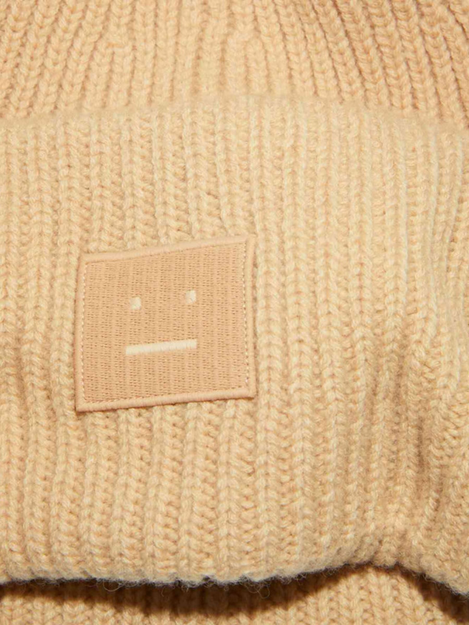 Acne Studios Face Logo Big Beanie Biscuit Beige