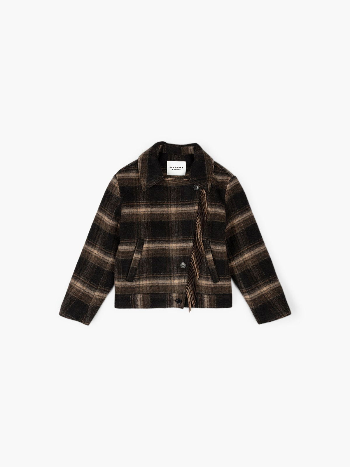 Isabel Marant Etoile Galeane Fringed Check Jacket Black Khaki