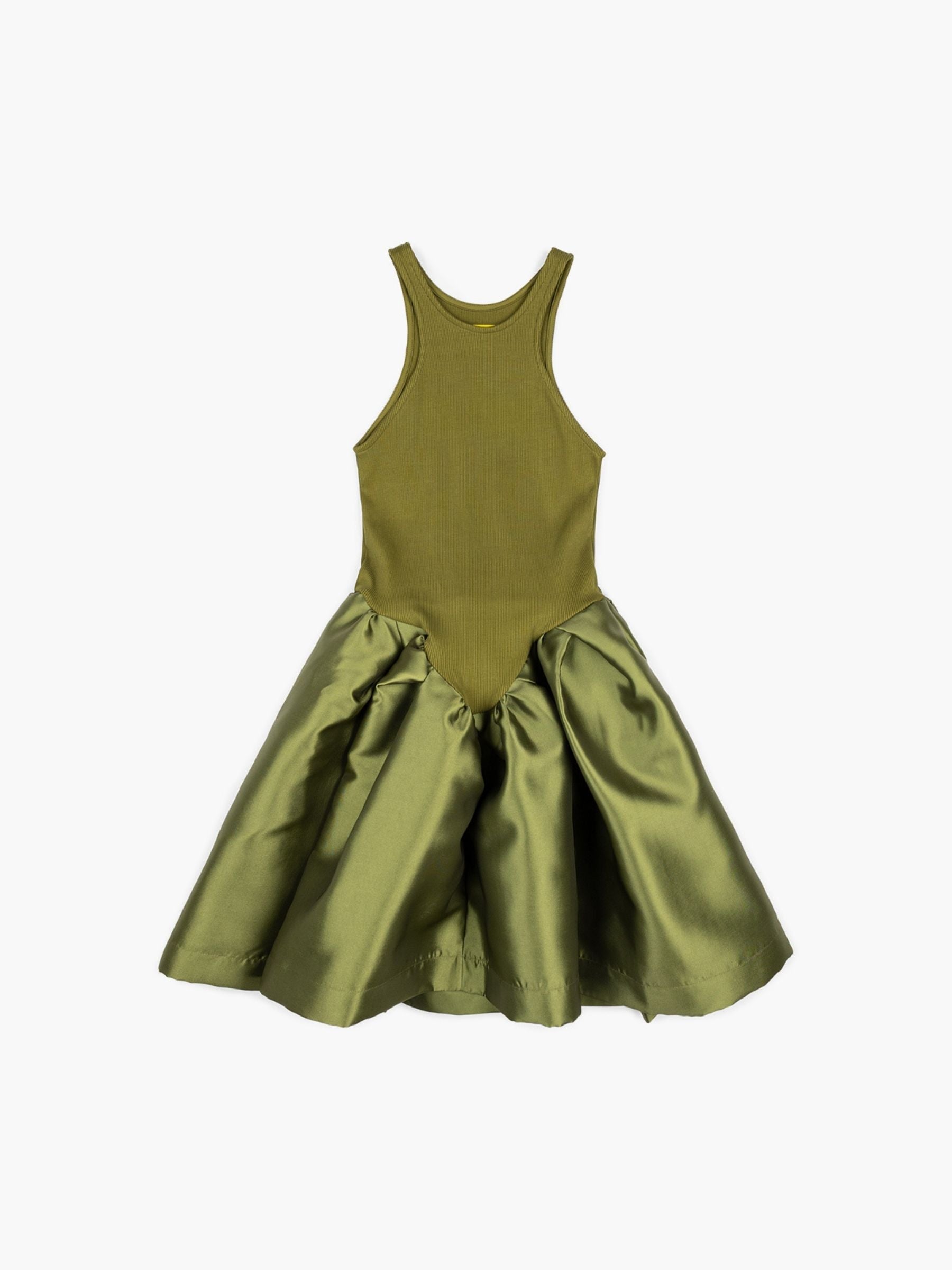 Marques Almeida Heavy Satin Princess Mini Dress Khaki