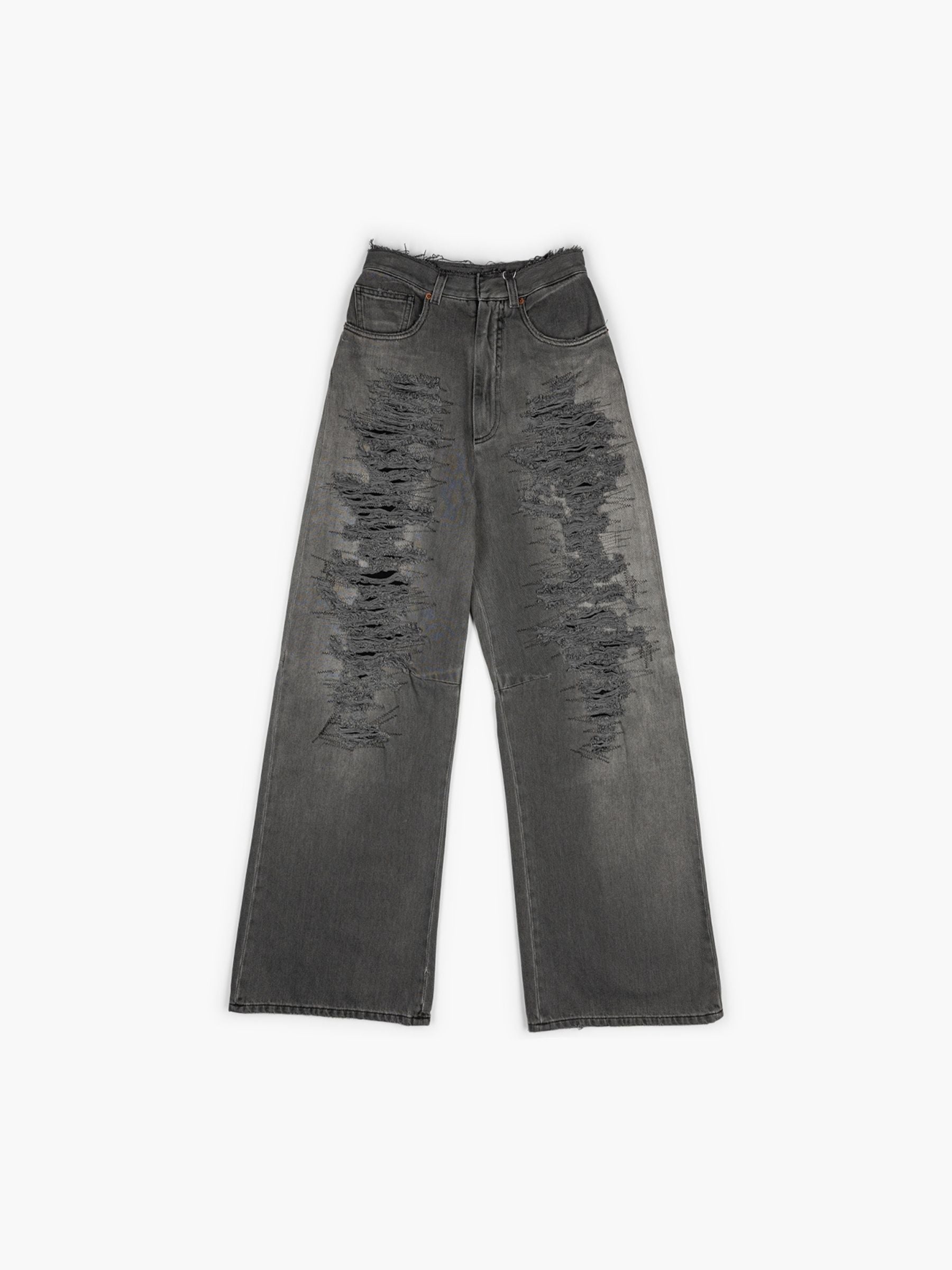 MM6 Maison Margiela Barrel Leg Denim Ripped Grey