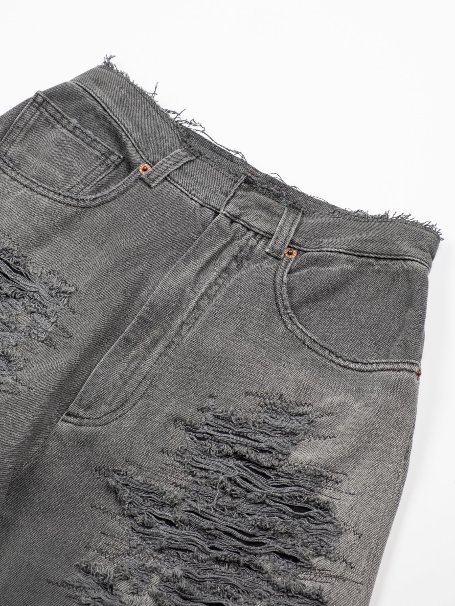 MM6 Maison Margiela Barrel Leg Denim Ripped Grey