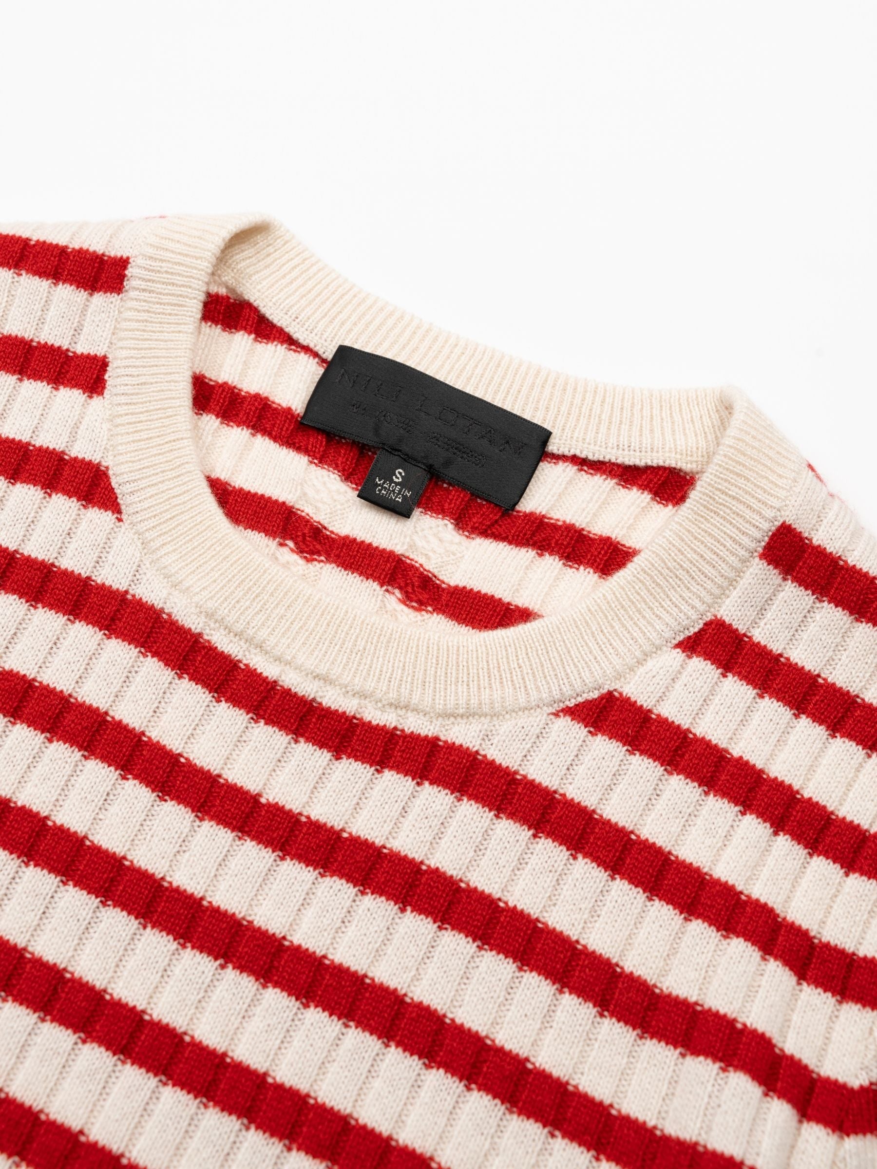 Nili Lotan Alita Stripe Sweater Top Ivory Red Stripe