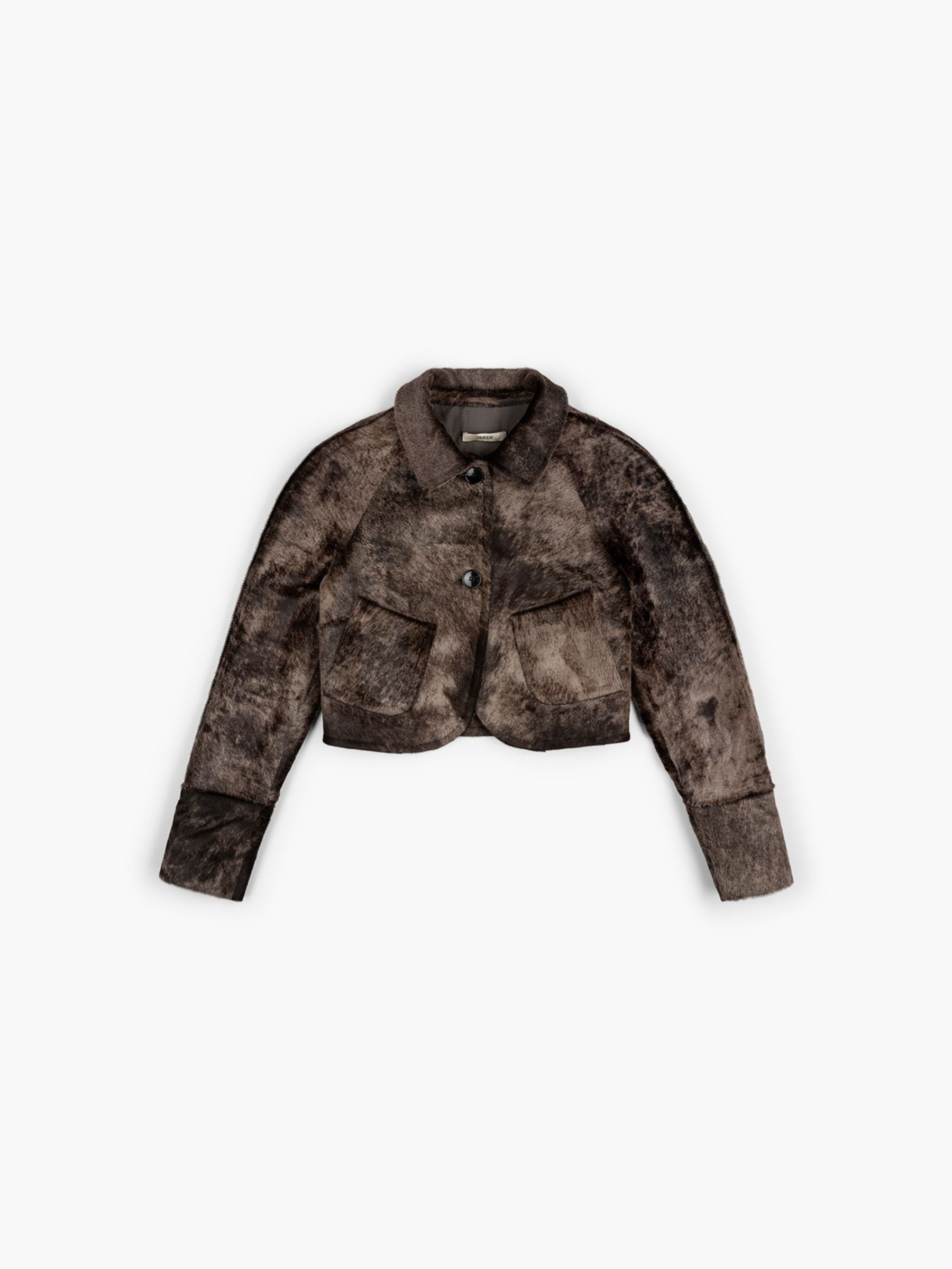 Odeeh Cavallino Irregular Dyed Leather Jacket Tundra