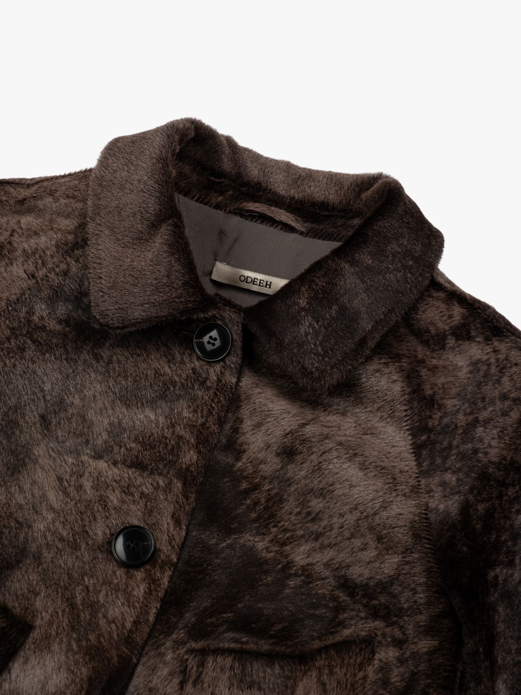 Odeeh Cavallino Irregular Dyed Leather Jacket Tundra