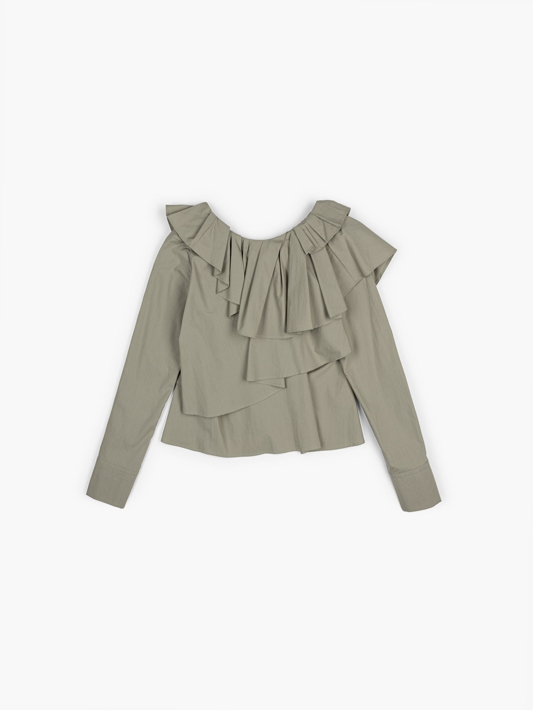 Odeeh Light Poplin Ruffle Blouse French Green