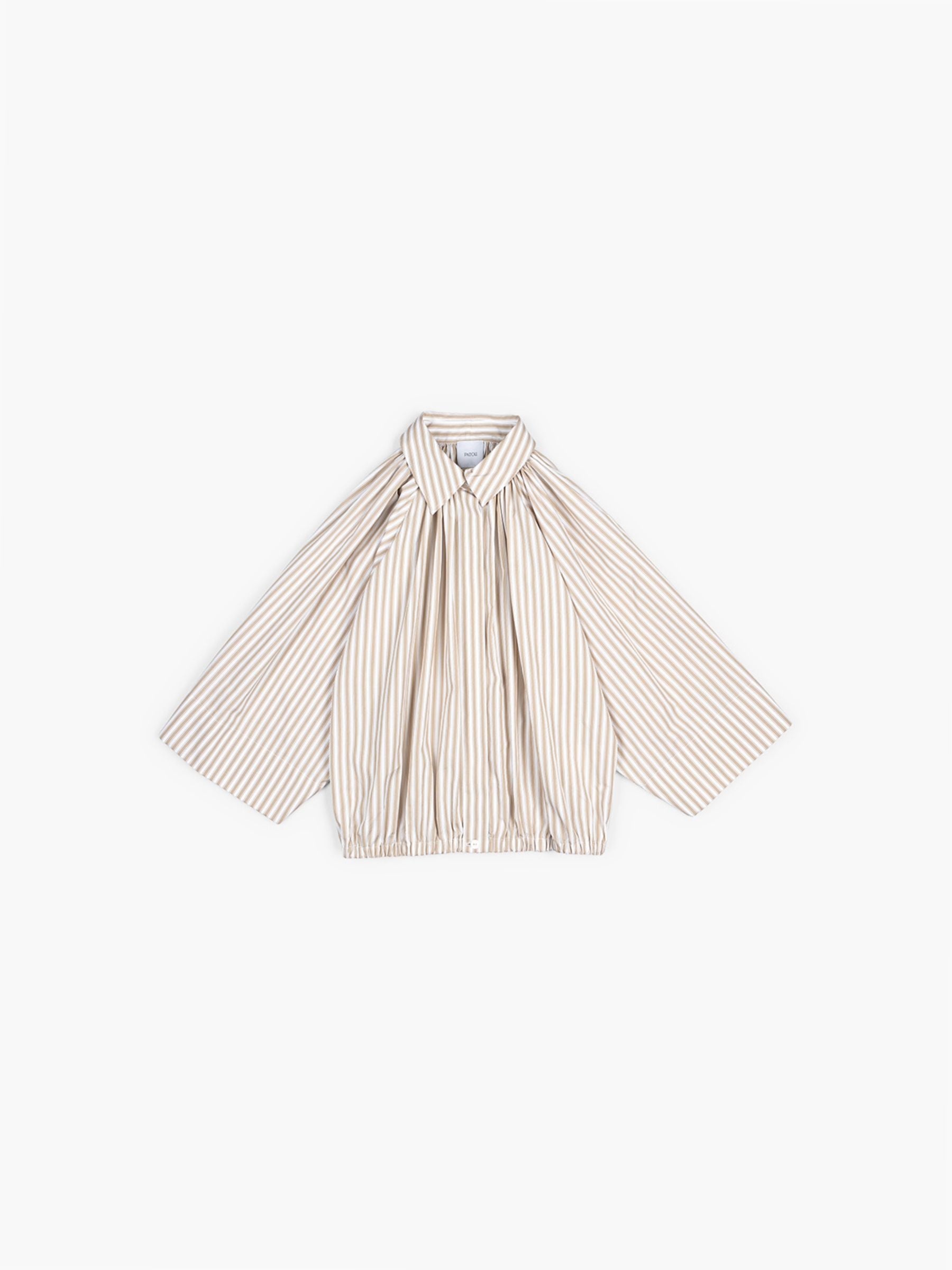 Patou Cropped Sleeves Volume Blouse Dolce Coffee Stripes