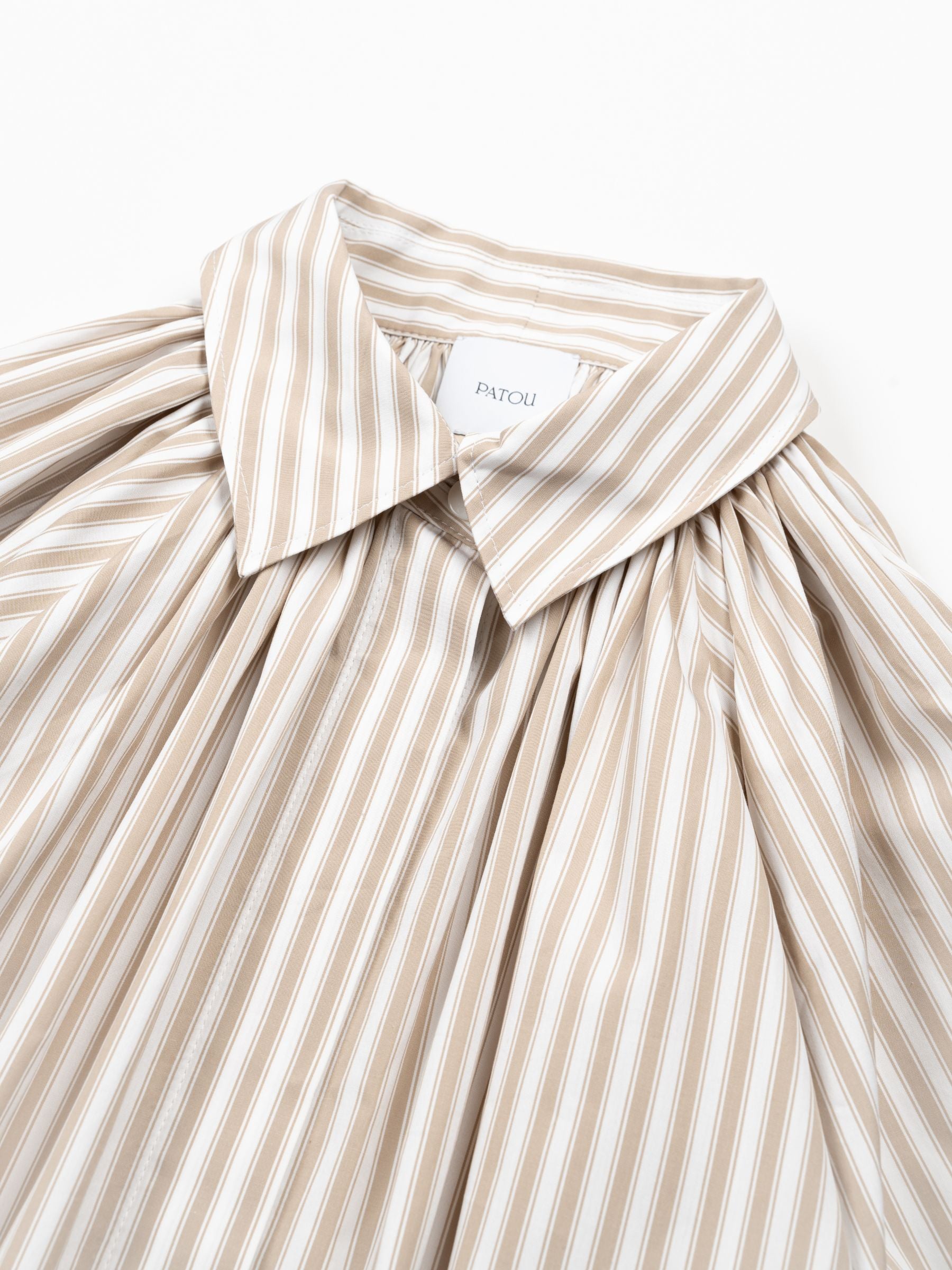 Patou Cropped Sleeves Volume Blouse Dolce Coffee Stripes