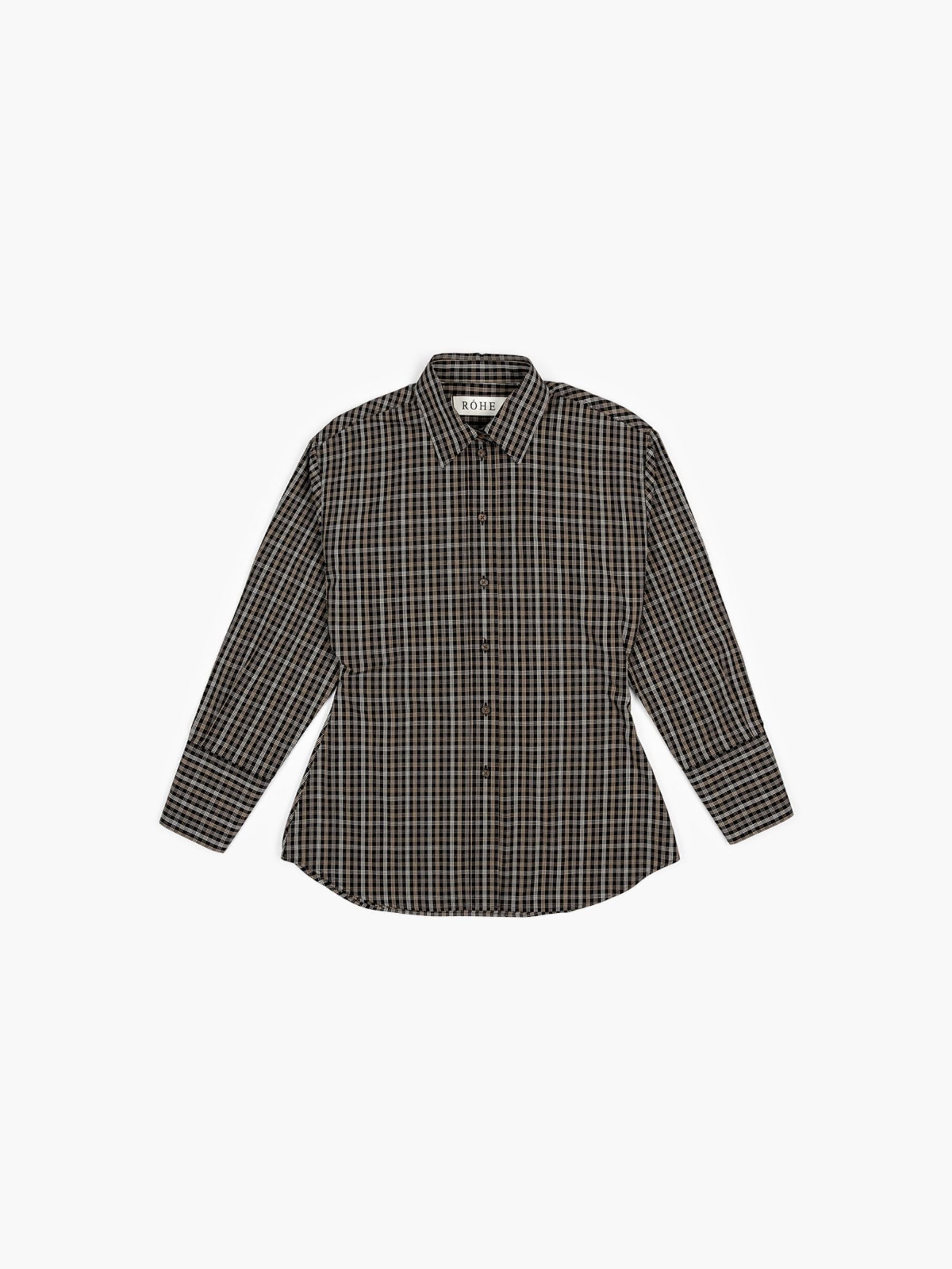 Rohe Shaped Check Shirt Black Brown Check