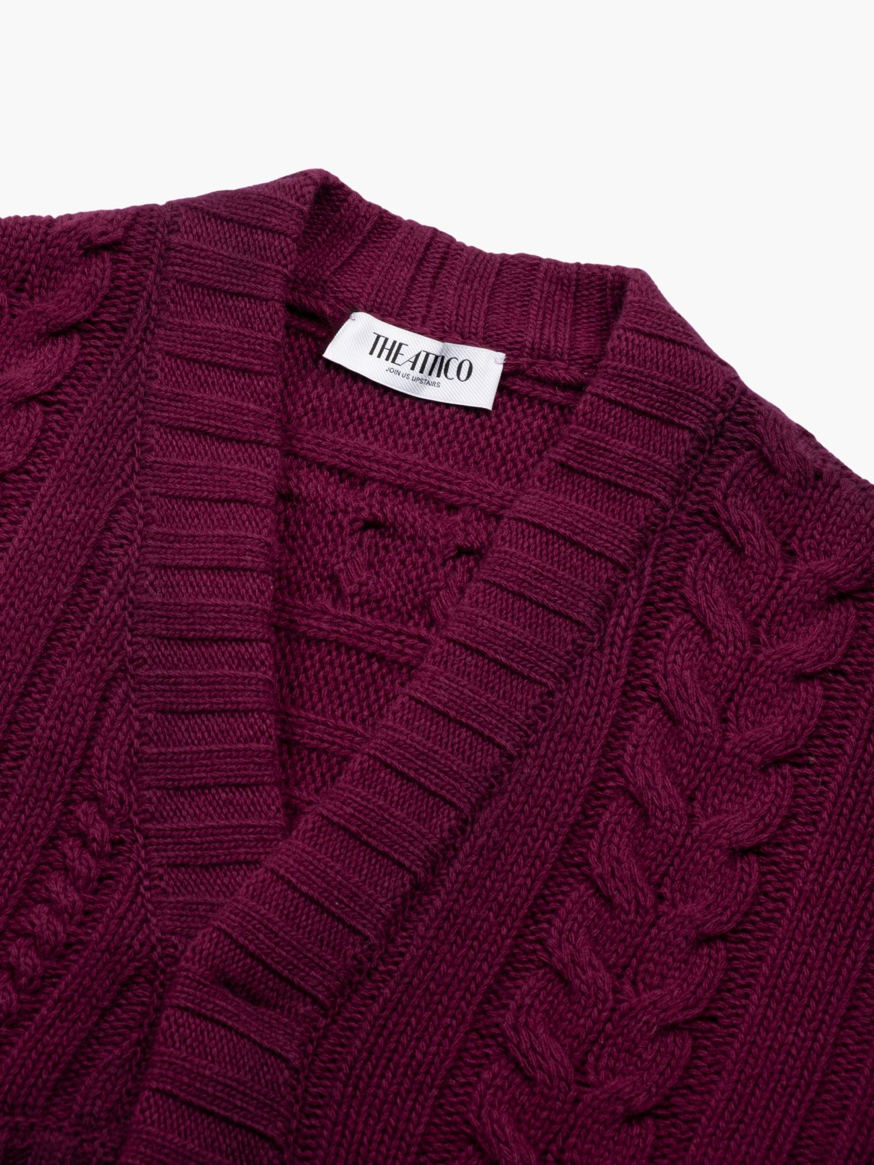 The Attico Sprayed Cable Wool Cashmere Cardigan Burgundy