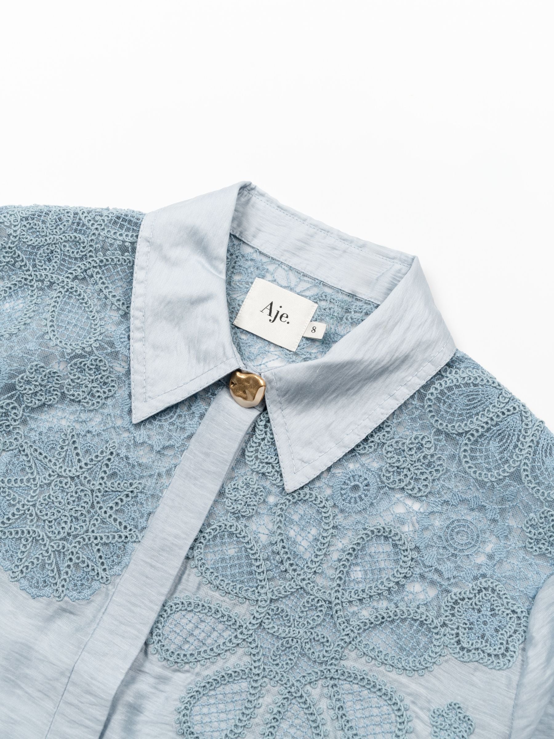 Aje Gia Embroidered Shirt Duck Egg