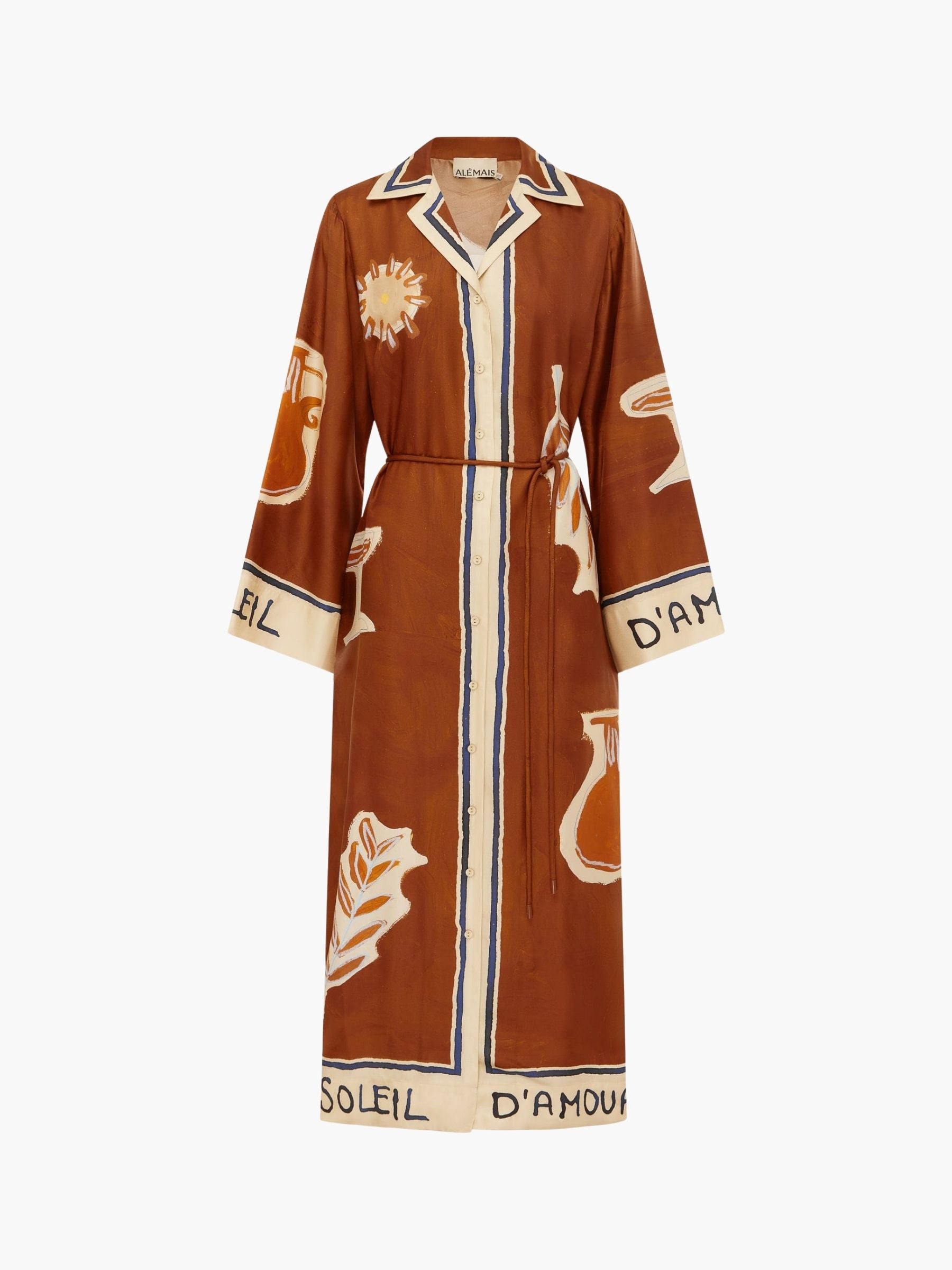 Alemais x LRNCE Soleil D'Amour Silk Shirtdress Rust