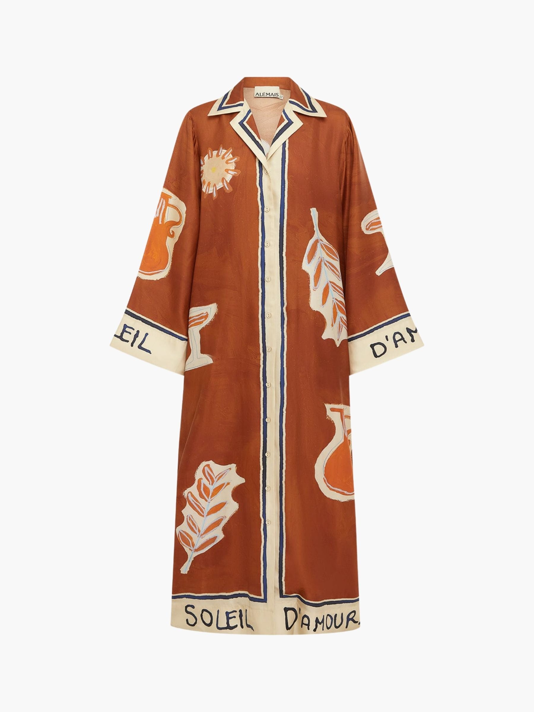 Alemais x LRNCE Soleil D'Amour Silk Shirtdress Rust