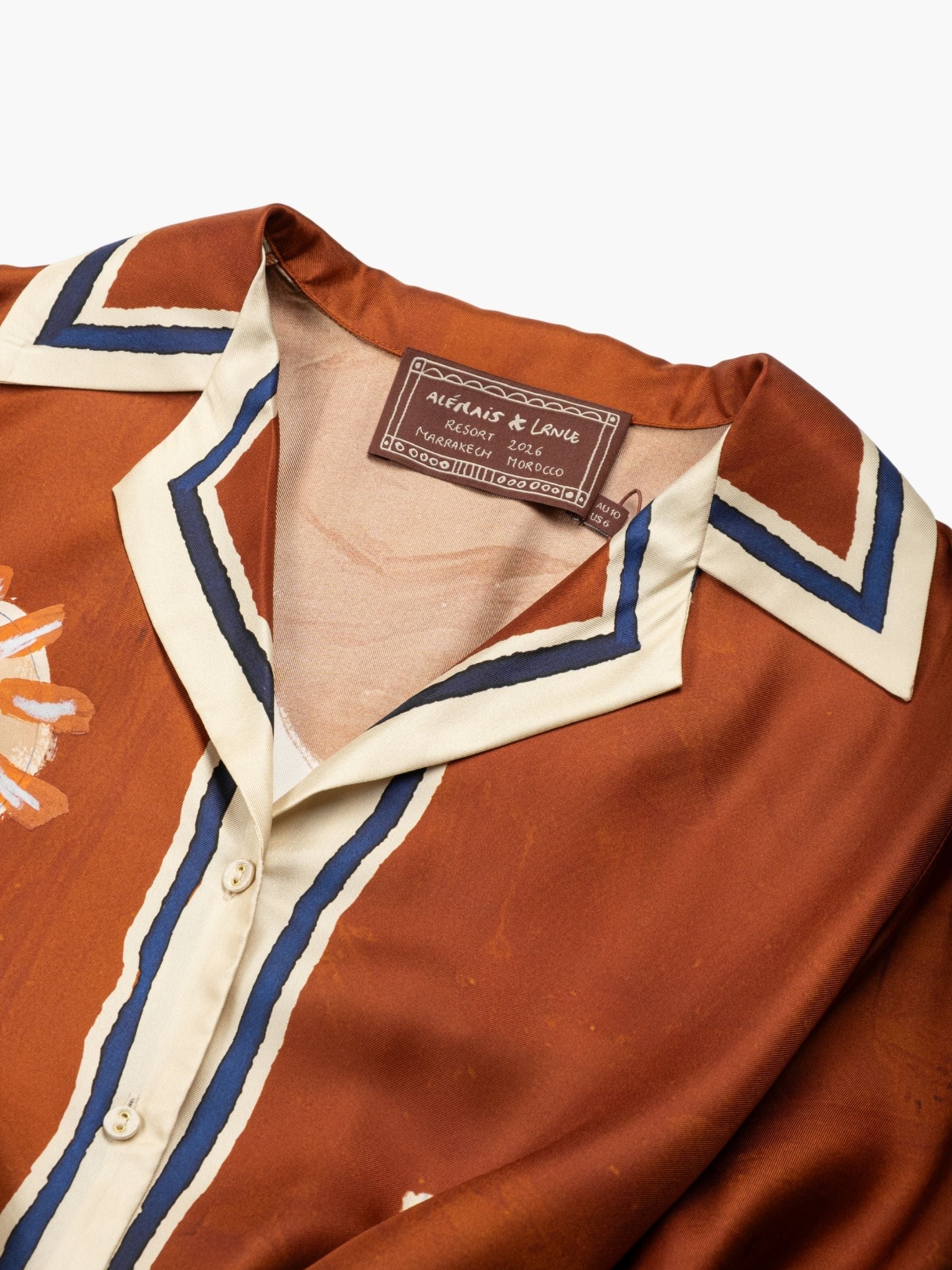 Alemais x LRNCE Soleil D'Amour Silk Shirtdress Rust