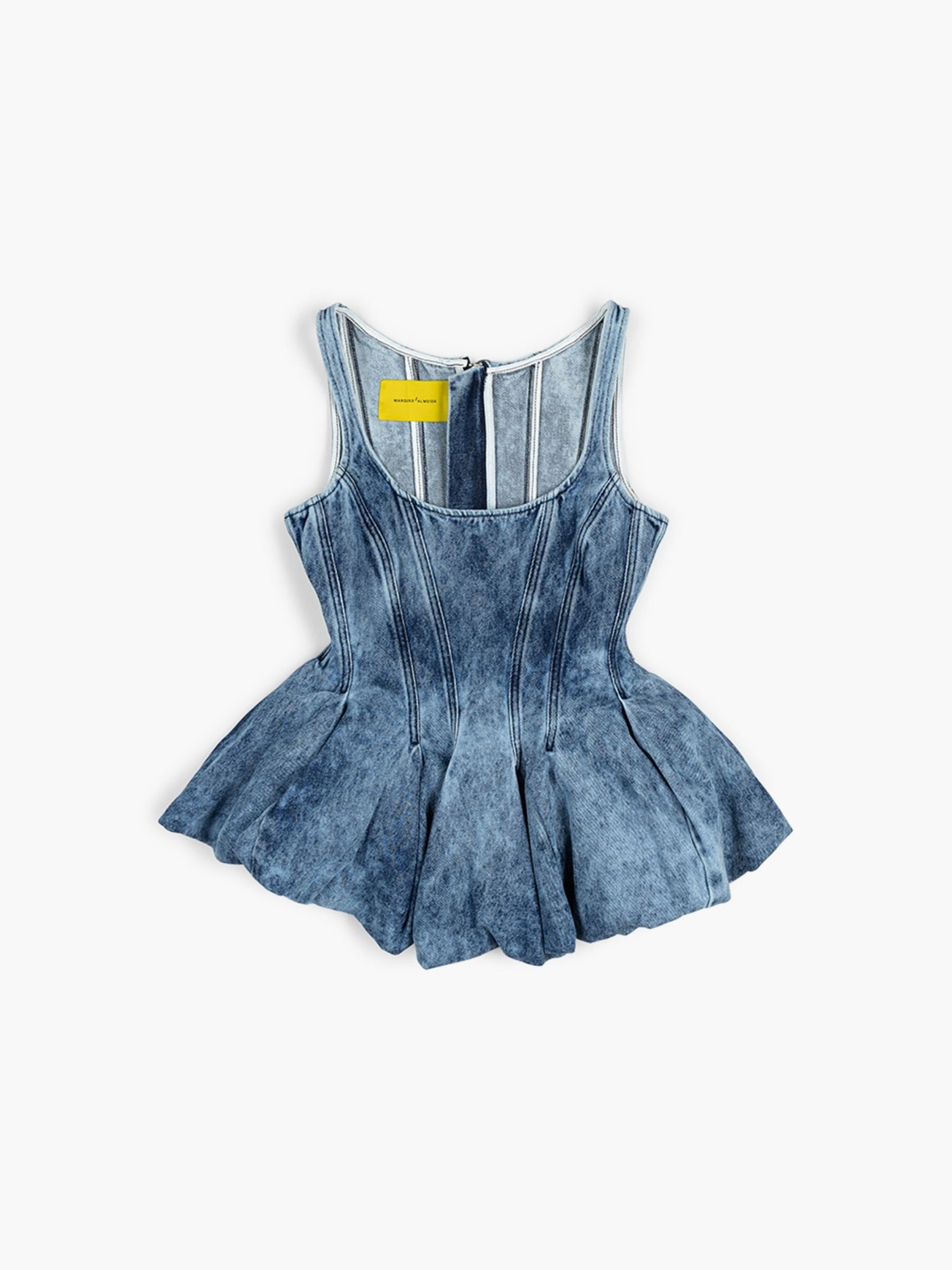 Marques Almeida Acid Wash Denim Pleated Top Blue
