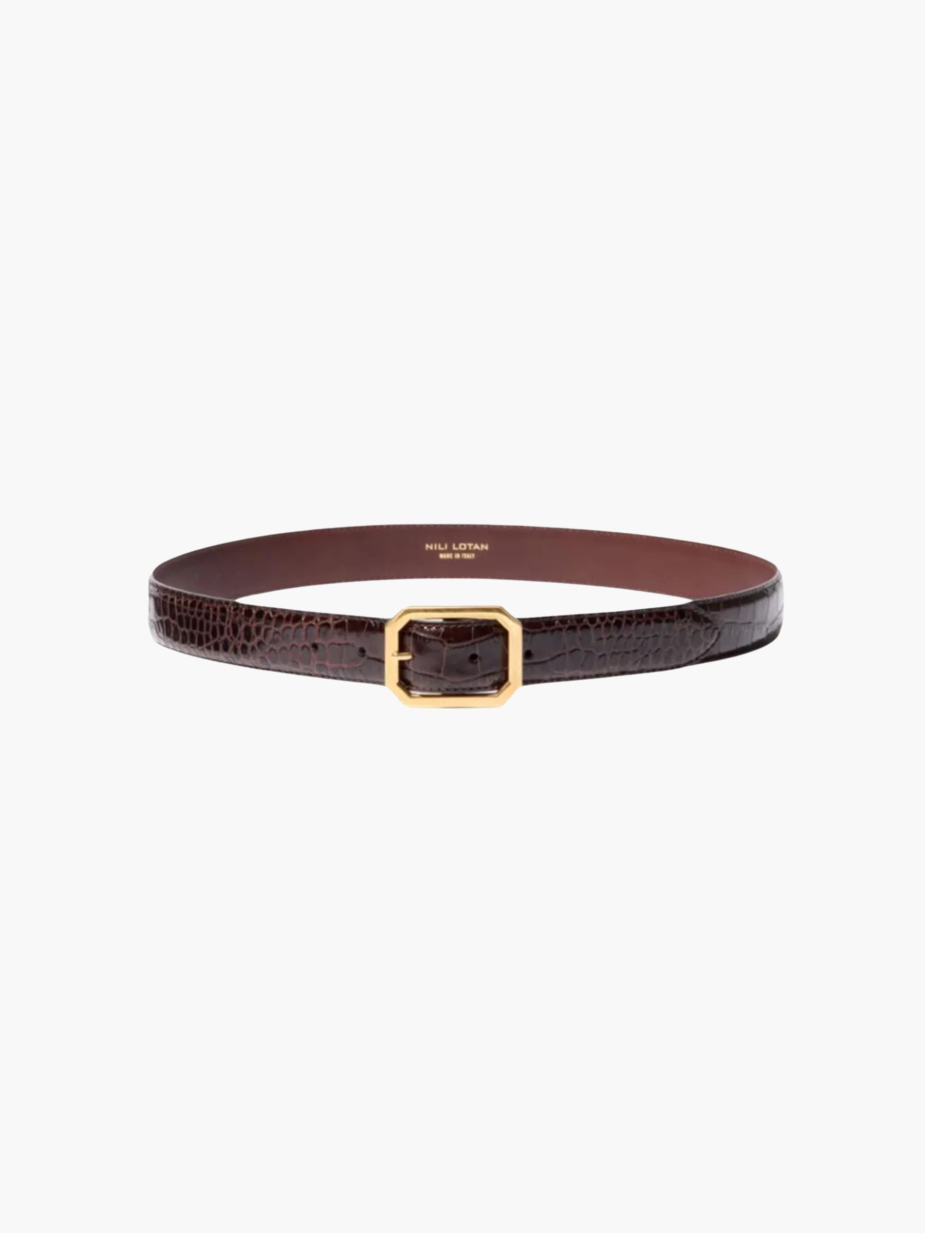 Nili Lotan Anais Belt Croco Espresso Antique Gold Buckle