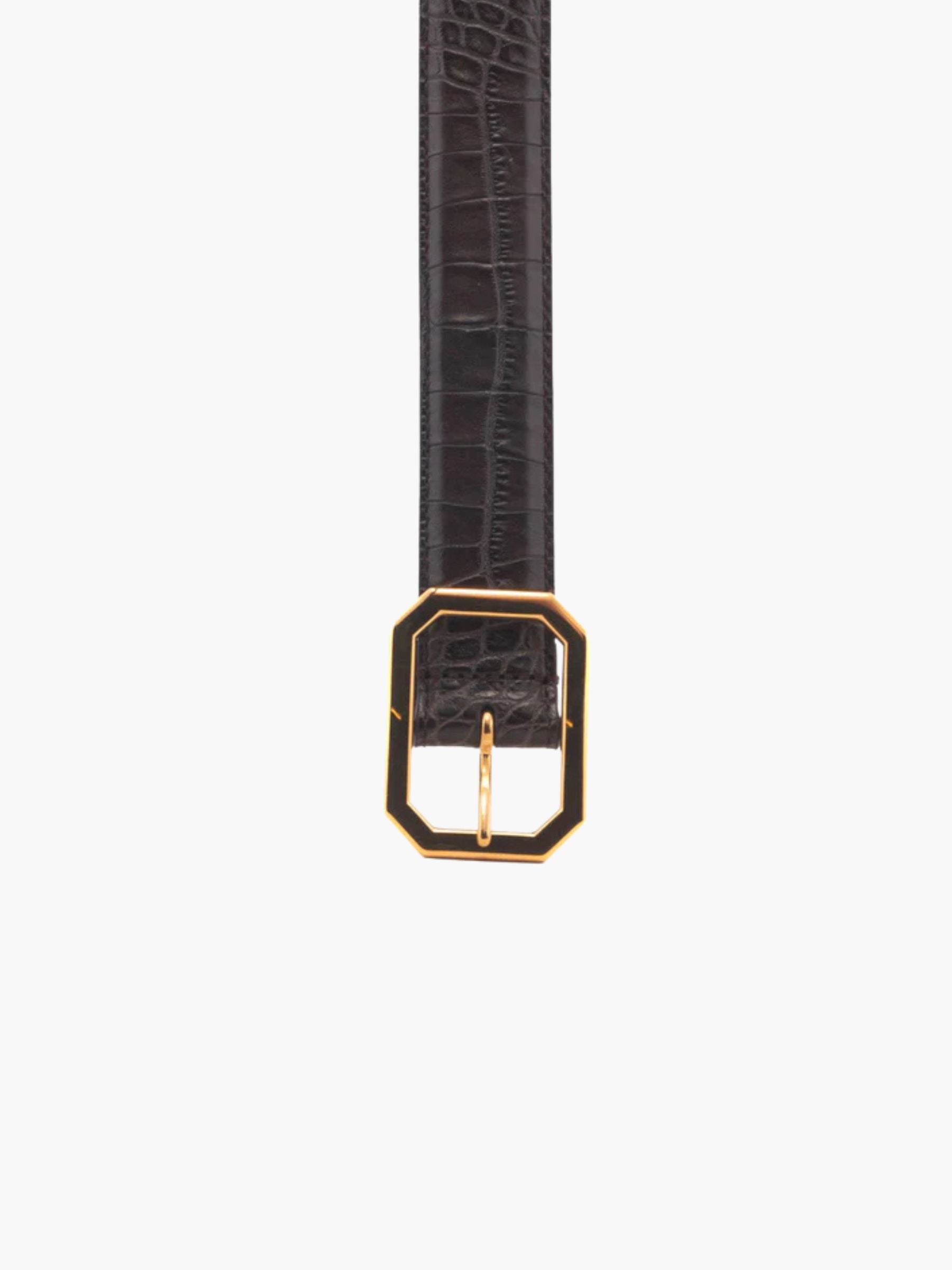 Nili Lotan Anais Belt Croco Espresso Antique Gold Buckle