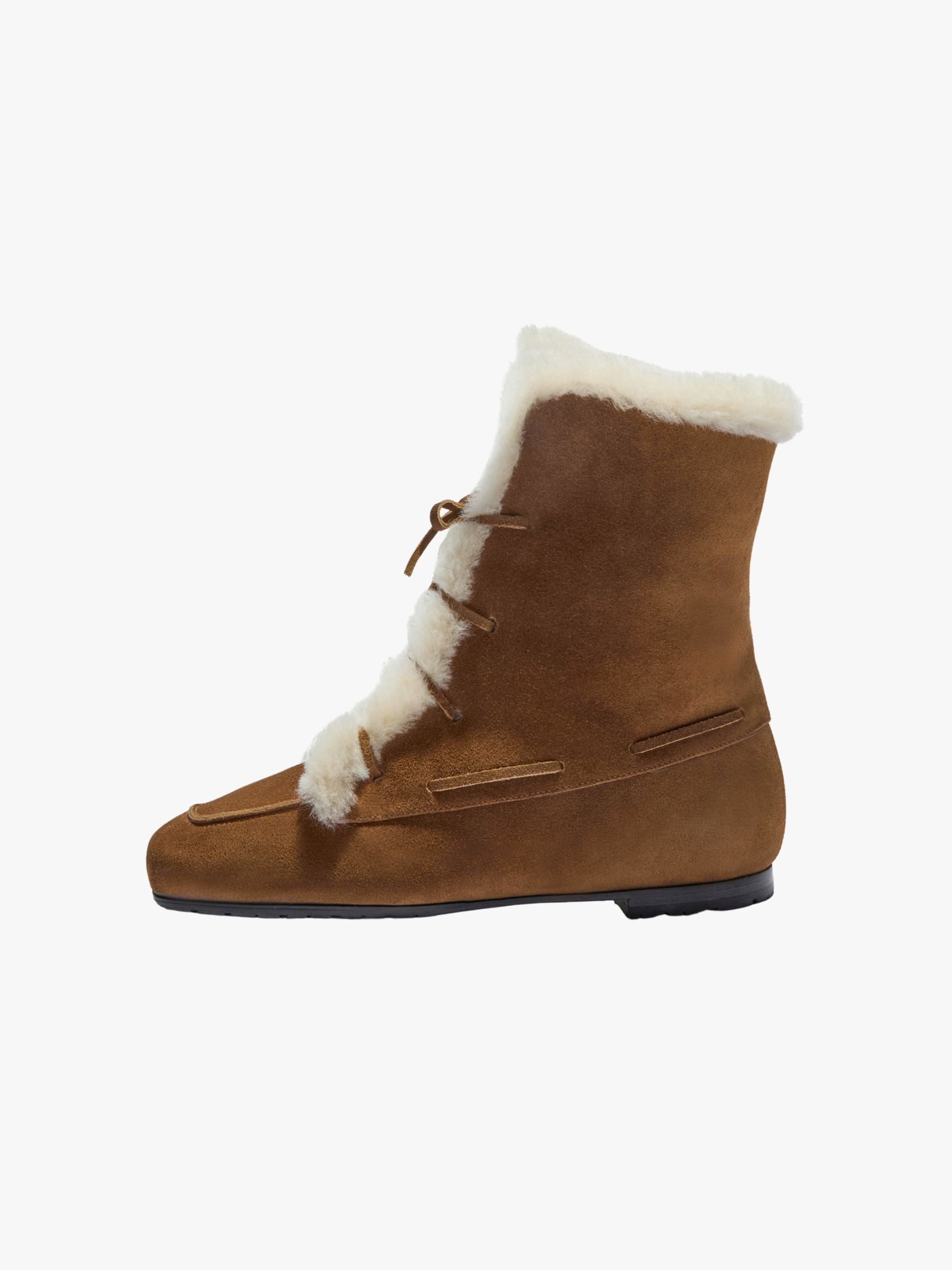 Aeyde Paul Cow Suede Shearling Leather Tobacco