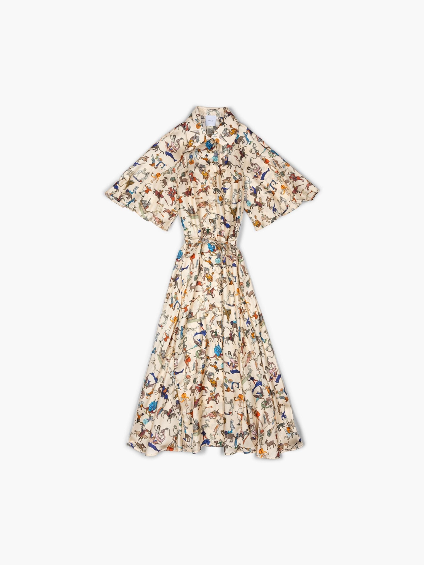 Patou Butterfly Sleeve Midi Dress Marginalia Print