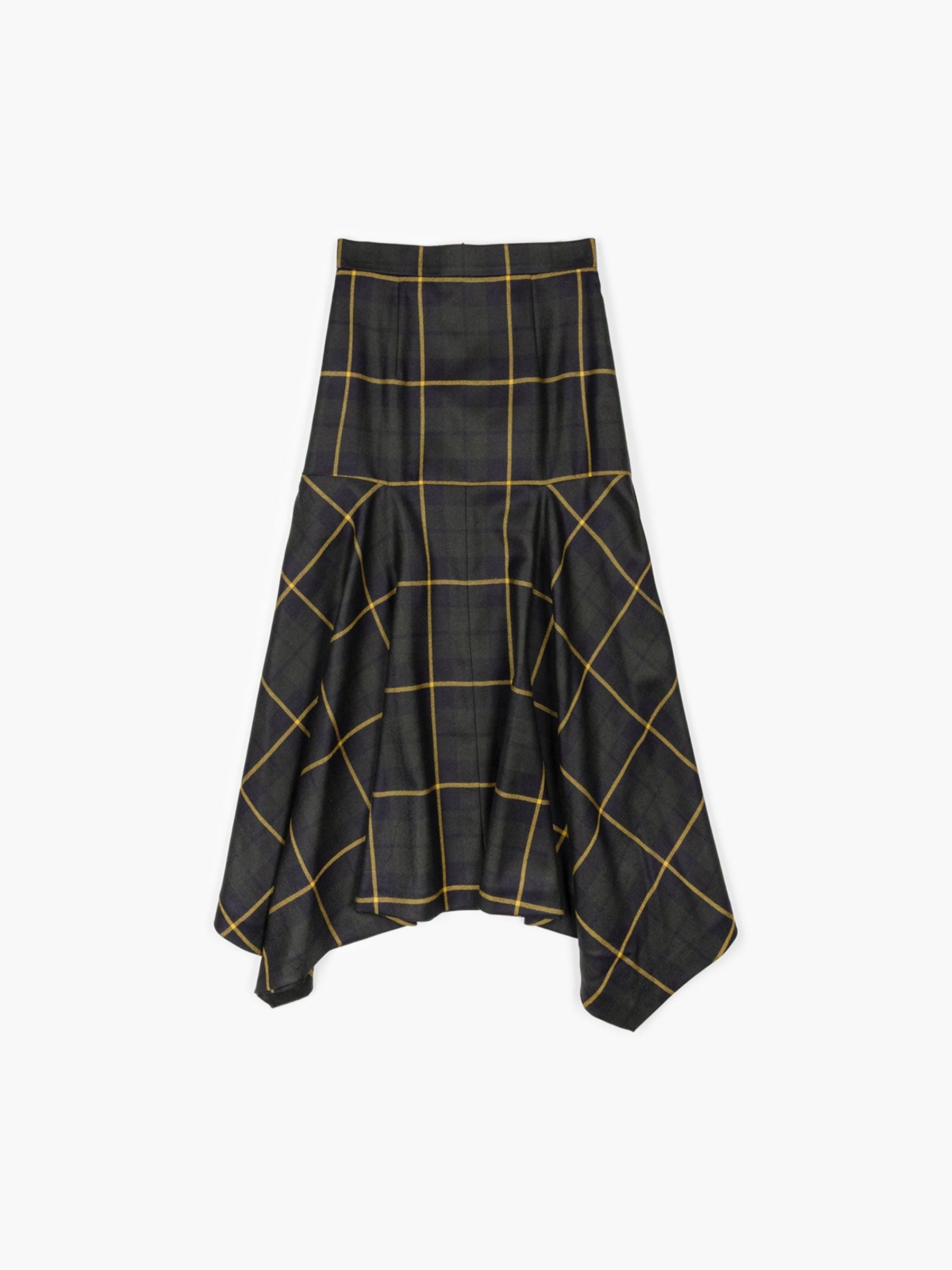 Patou Handkerchief Midi Tartan Skirt Pine Green