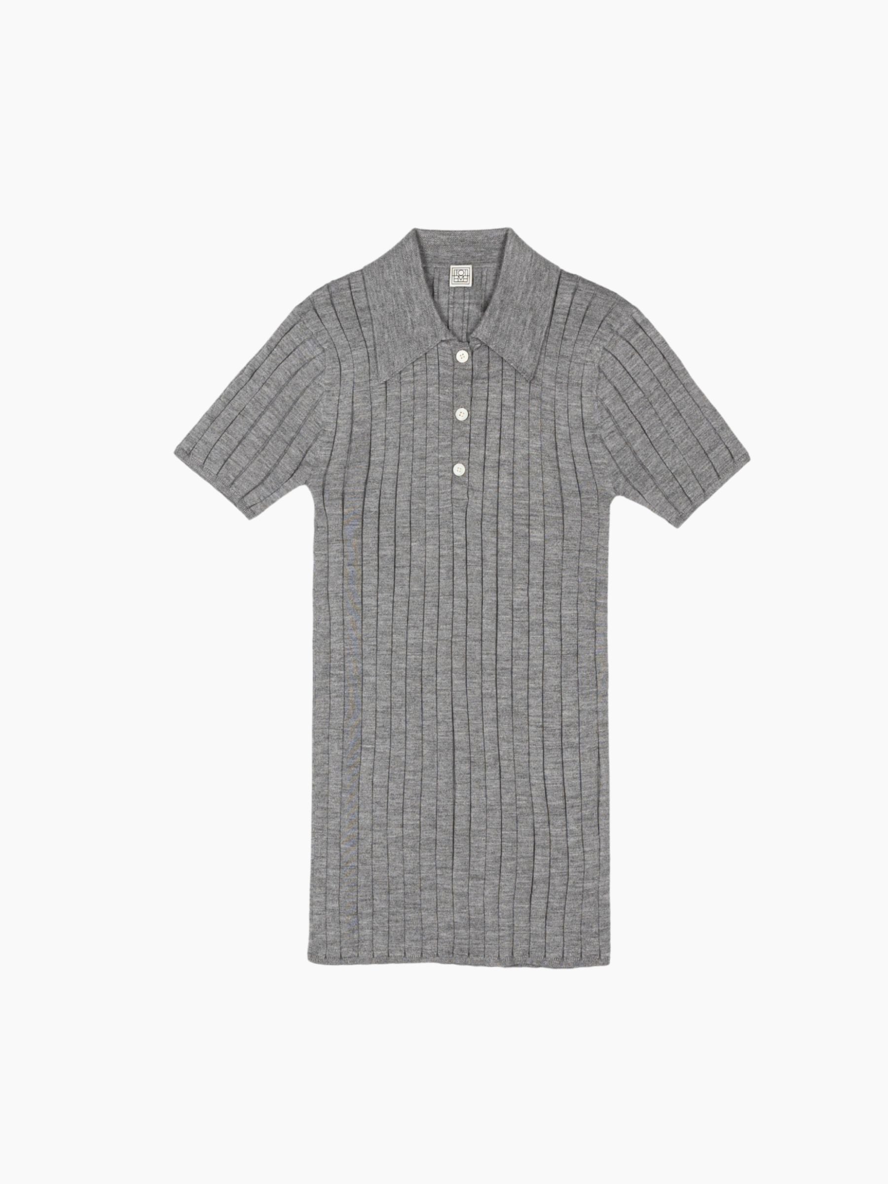 Toteme Ribbed Cashmere Silk Polo Grey Melange