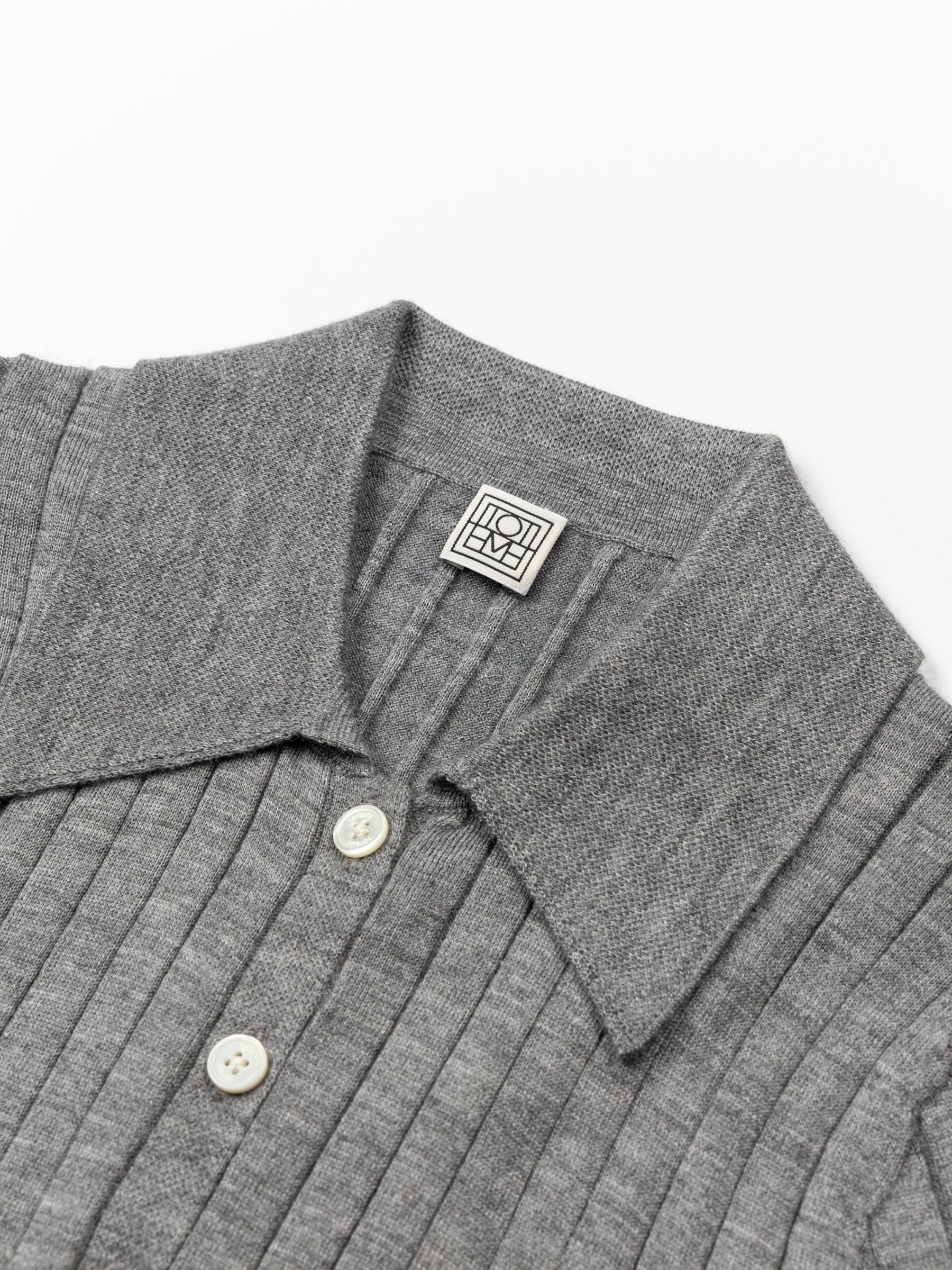 Toteme Ribbed Cashmere Silk Polo Grey Melange