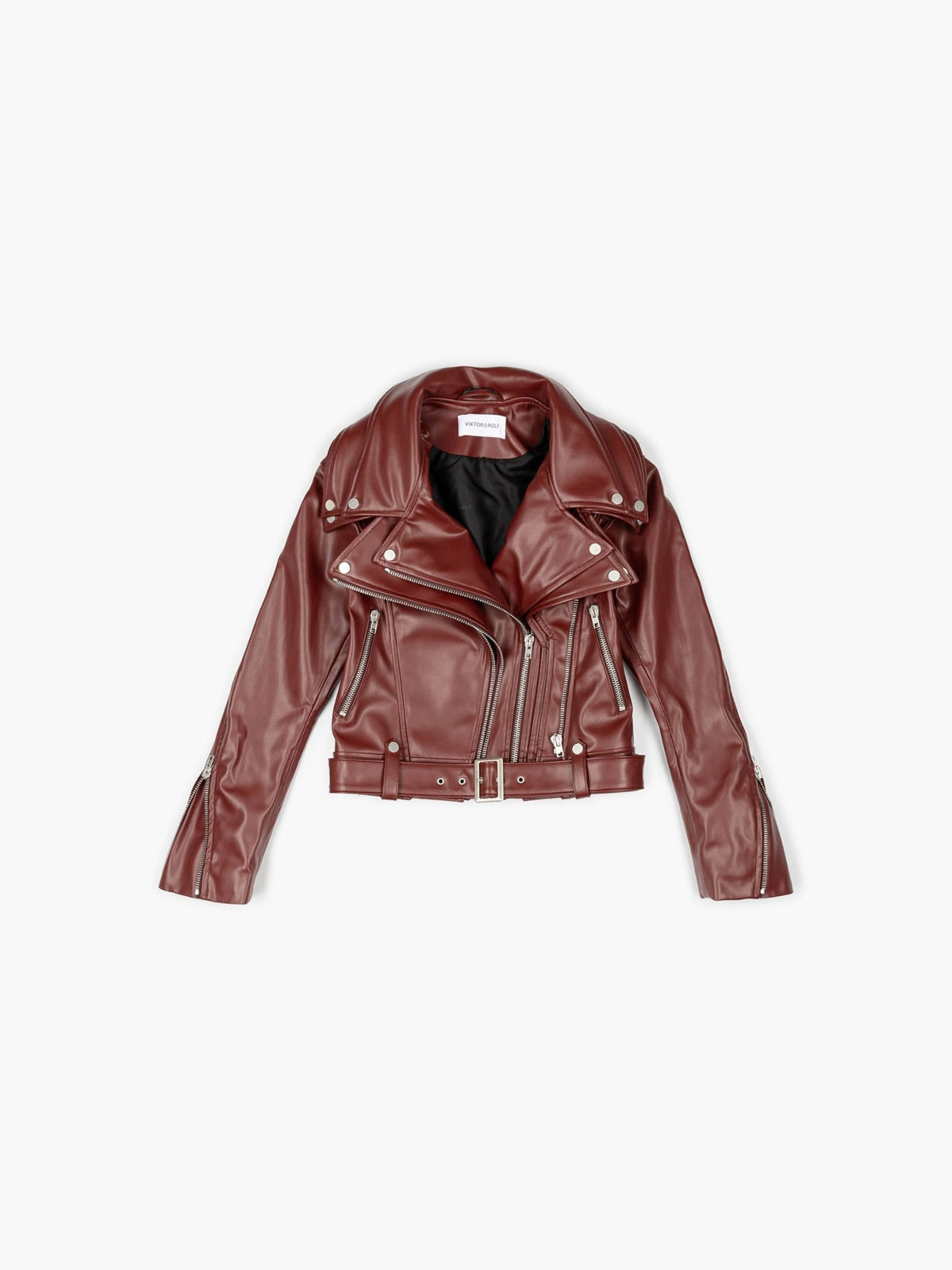 Victor & Rolf Multi Layer Leather Biker Jacket Deep Red