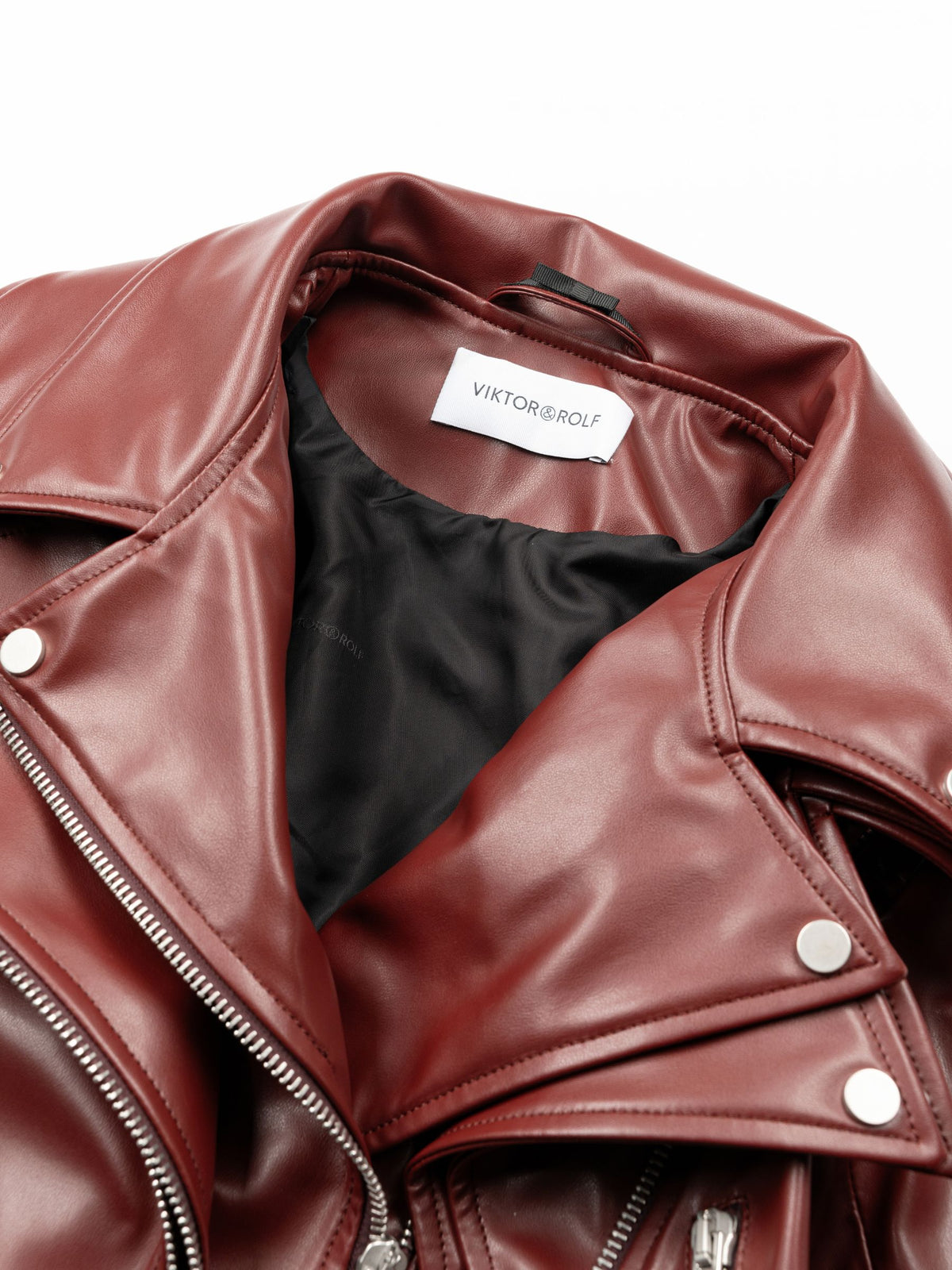 Victor & Rolf Multi Layer Leather Biker Jacket Deep Red