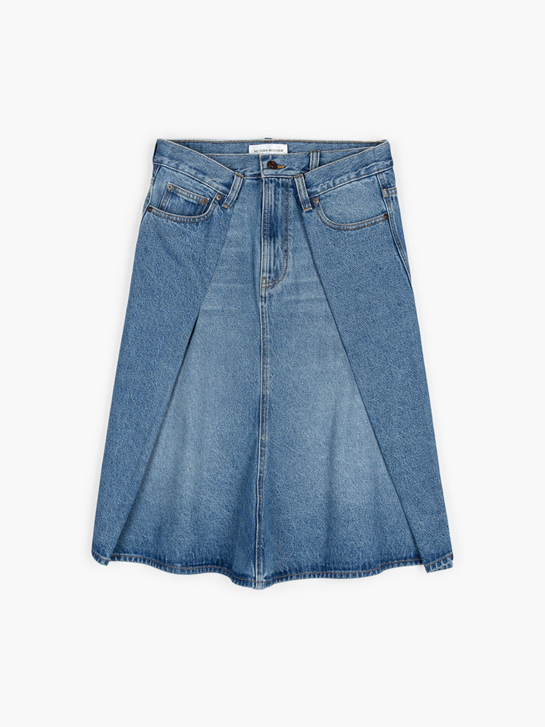 Victoria Beckham Asymmetric Fold Detail Skirt Mid Blue Wash