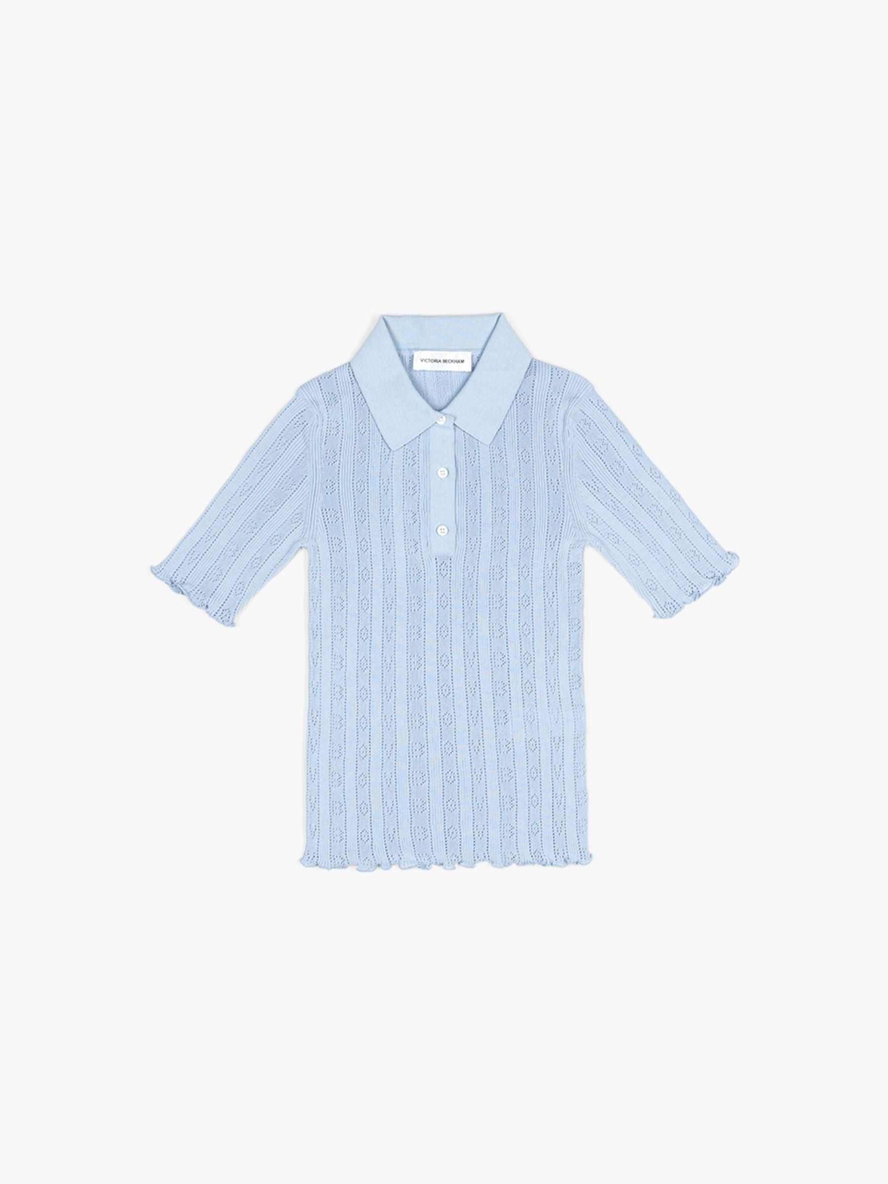 Victoria Beckham Frill Detail Polo Top Cloud Blue
