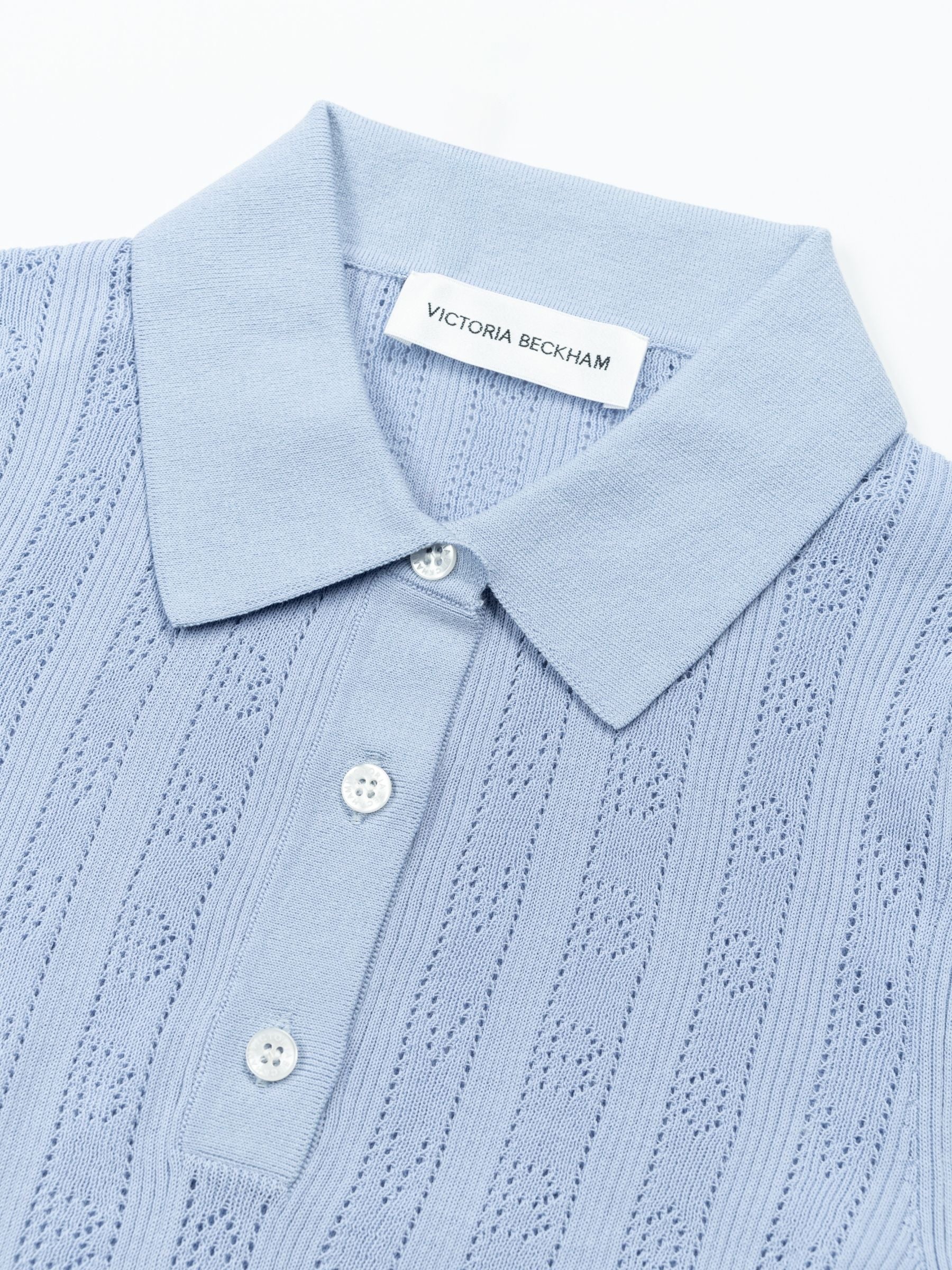 Victoria Beckham Frill Detail Polo Top Cloud Blue