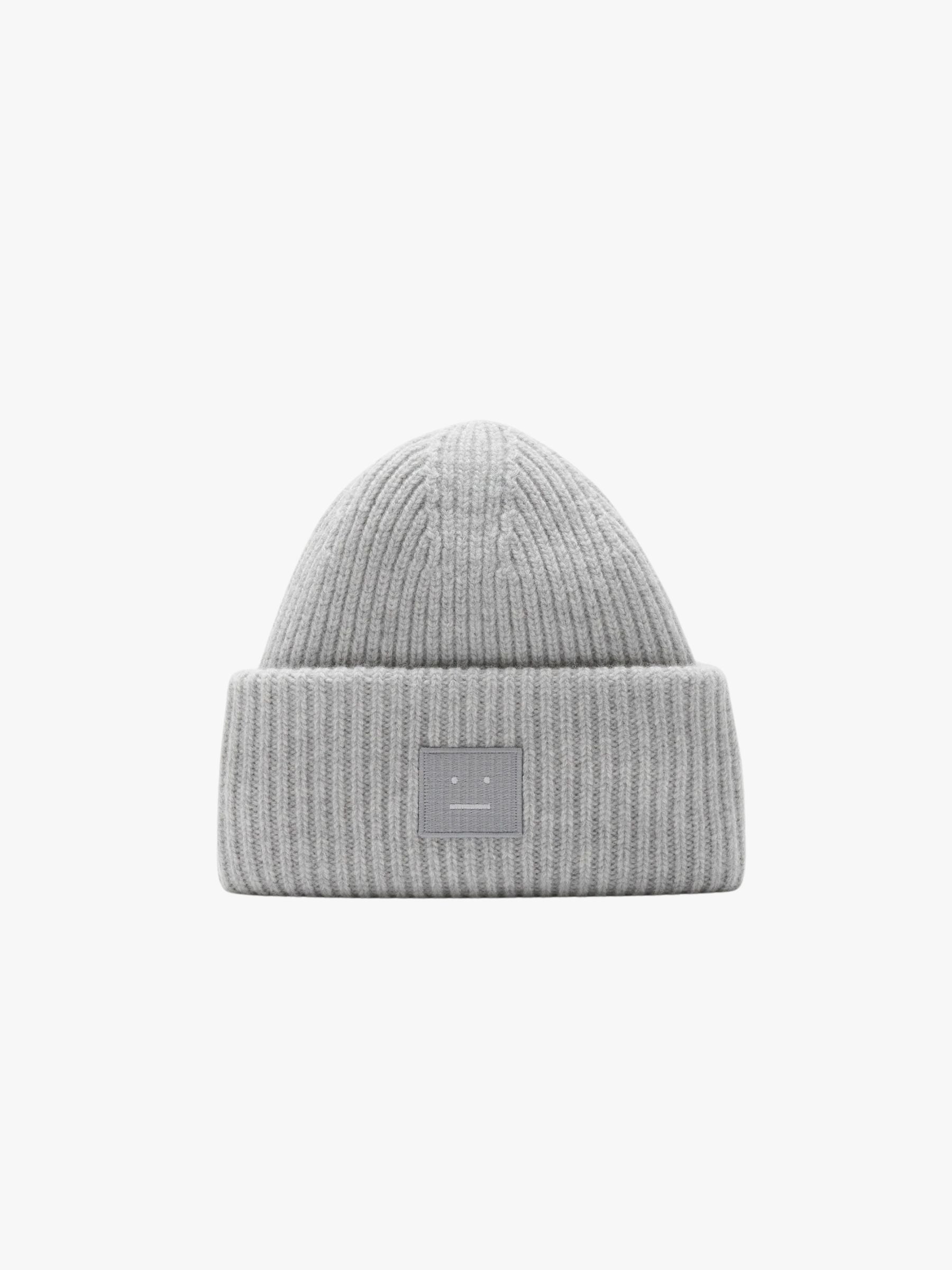 Acne Studios Face Logo Big Beanie Light Grey Melange