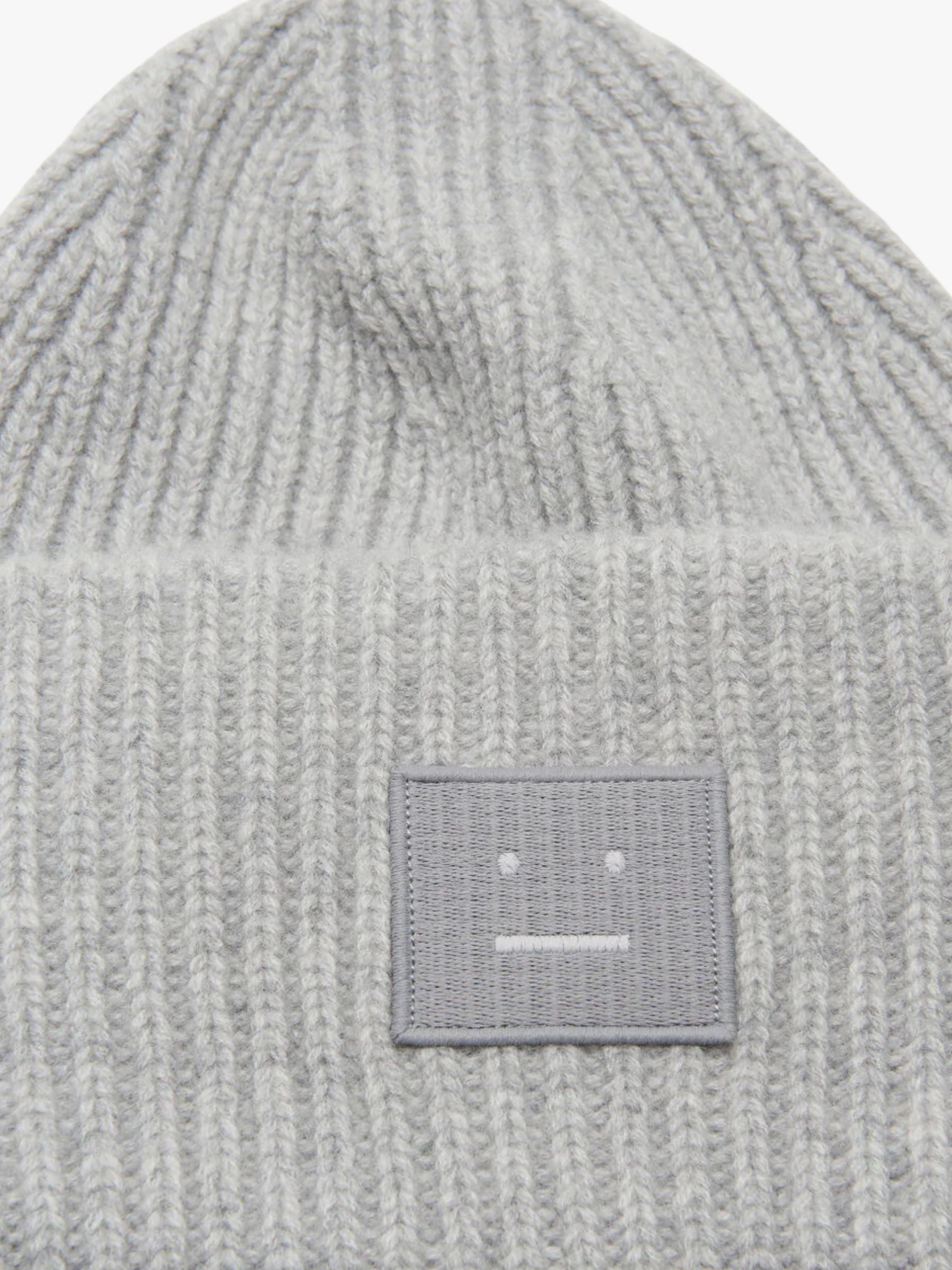 Acne Studios Face Logo Big Beanie Light Grey Melange