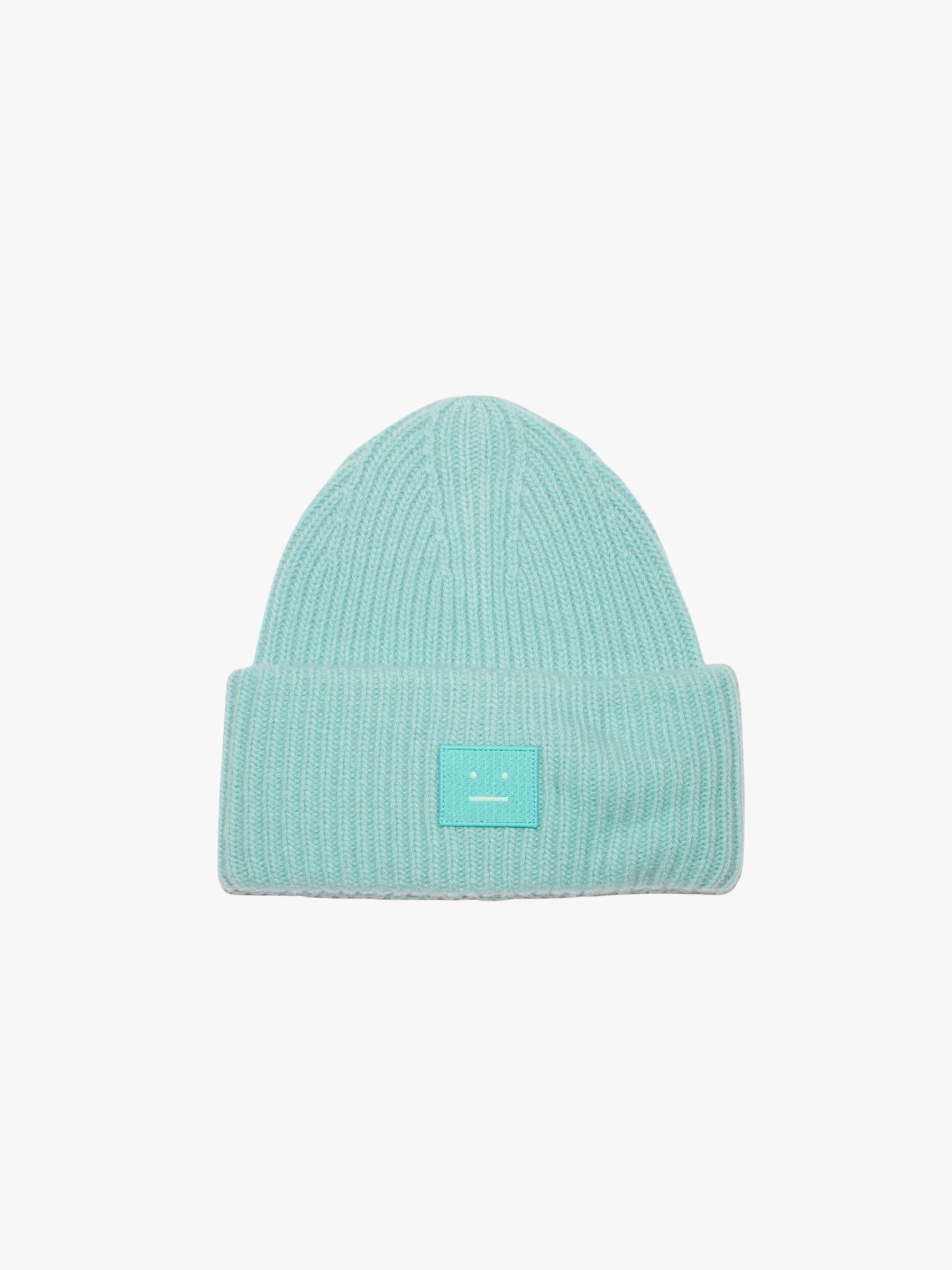 Acne Studios Face Logo Big Beanie Turquoise Melange